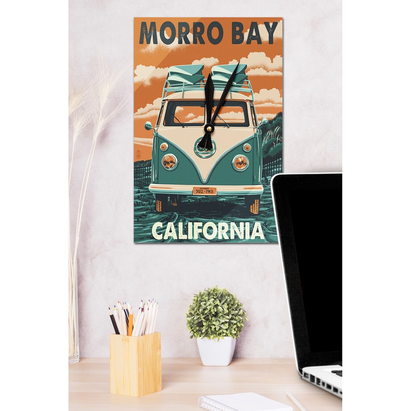Morro Bay California Vw Van Lantern Press Artwork Acrylic Wall Clock Acrylic Wall Clock