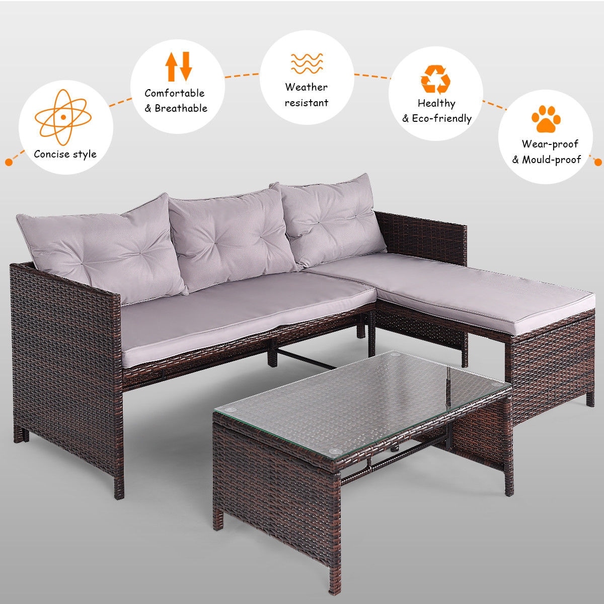 Costway 3 Pcs Outdoor Rattan Furniture Sofa Set Lounge Chaise Costway 3 Pcs Outdoor Rattan Furniture Sofa Set Lounge Chaise Cushioned Patio Garden New As Pic Free Shipping Today 16386651