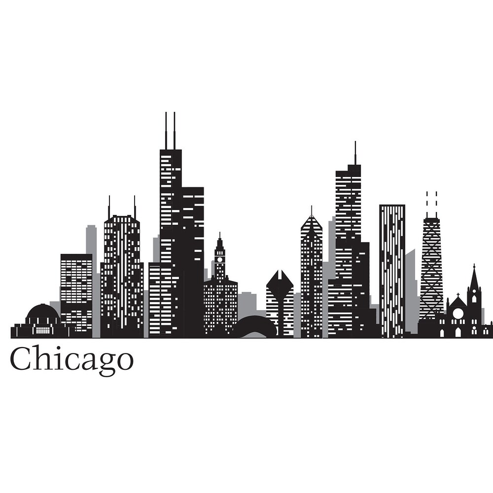 Brewster Wpk2519 4 Piece Chicago Cityscape Wall Decorating Kit Black