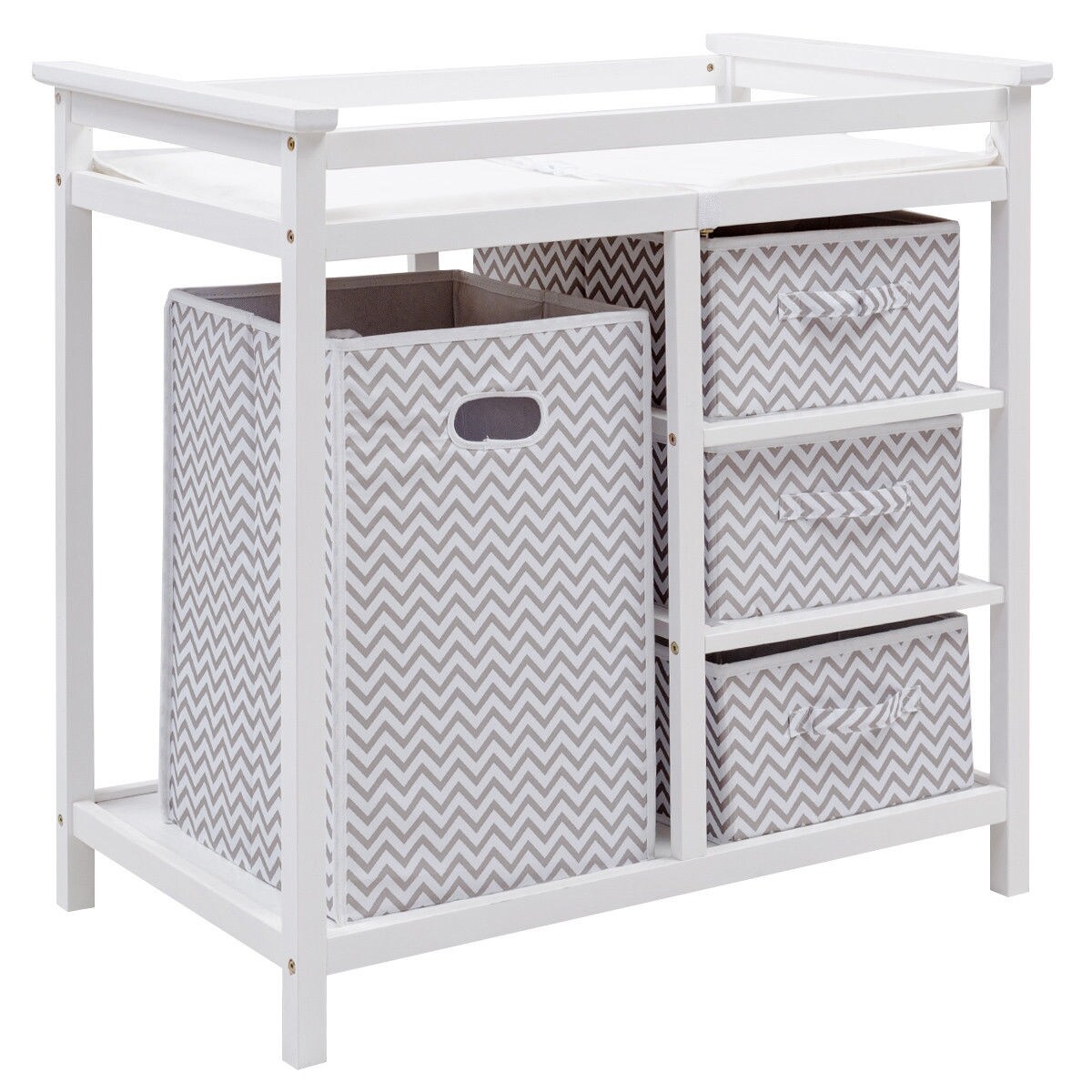 Costway Gray Infant Baby Changing Table W 3 Basket Hamper Costway Gray Infant Baby Changing Table W 3 Basket Hamper Diaper Storage Nursery On Free Shipping Today 18298935