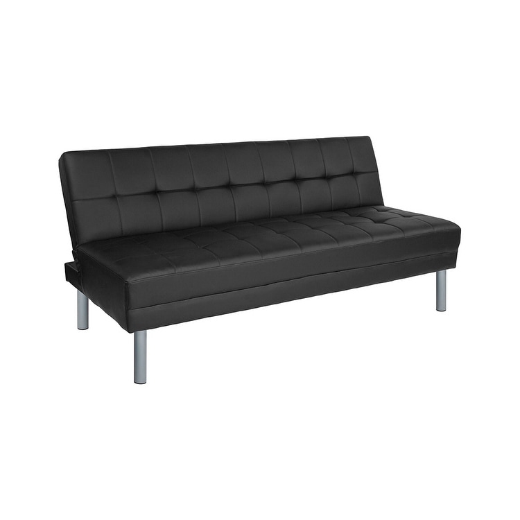 Offex Metropolitan 67 Black Leather Convertible Futon Sofa Bed And Couch