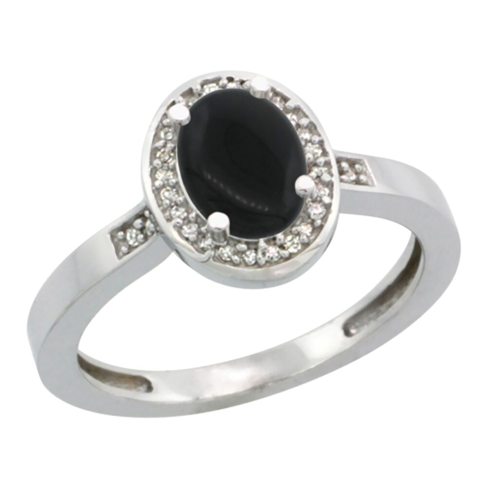 10k White Gold Diamond Natural Black Onyx Engagement Ring Oval 7x5mm Sizes 5 10 Overstock