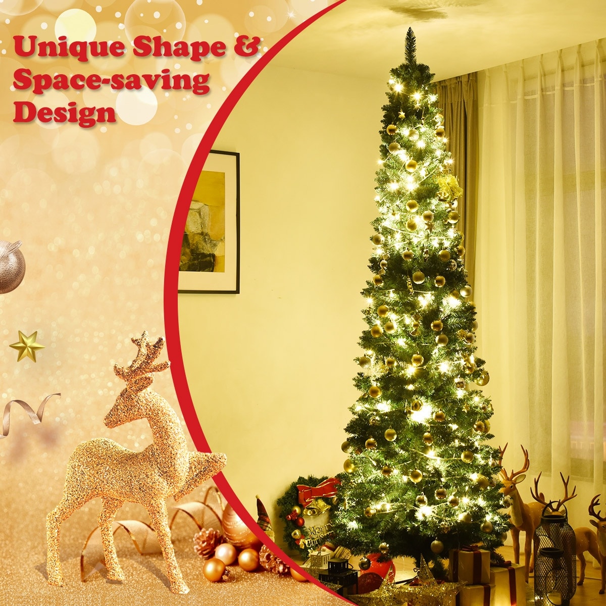 Shop Gymax 9 Pvc Artificial Christmas Tree Holiday Decor Slim Pencil Tree Overstock 25449439