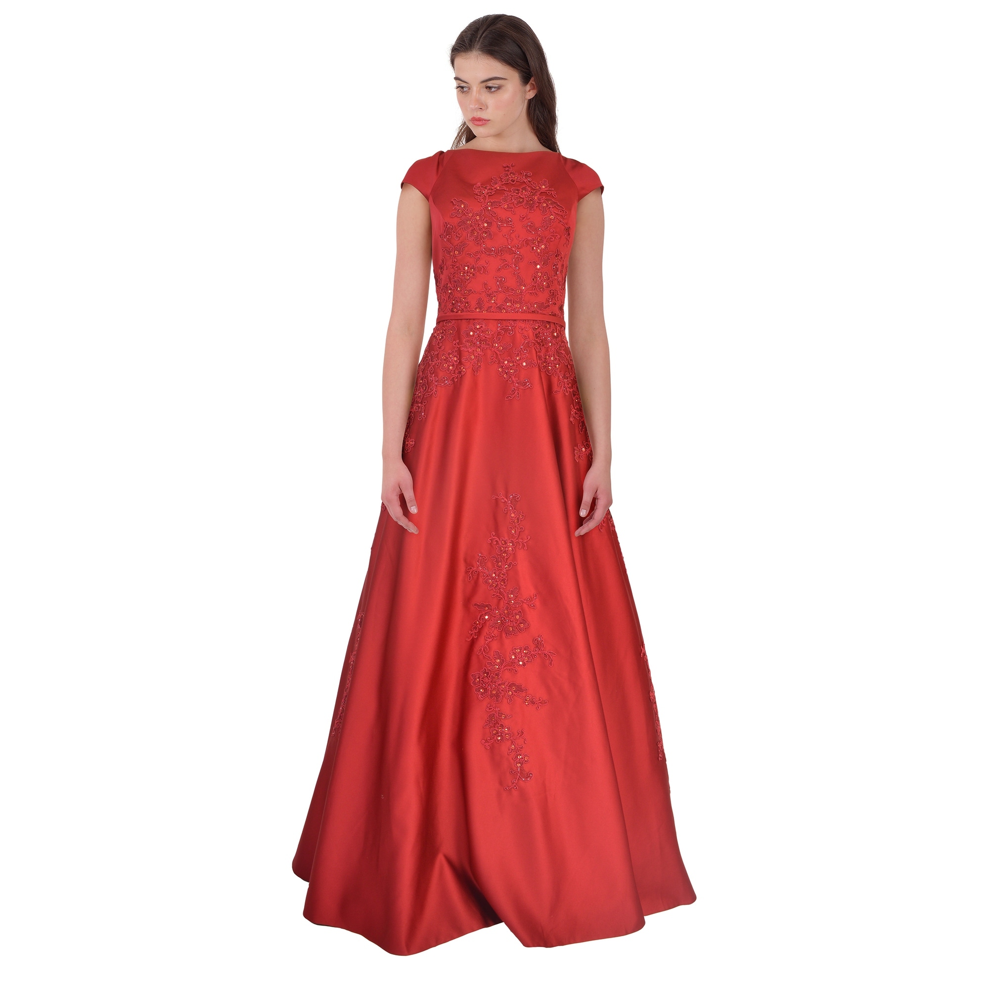 In Red Floral Evening Dresses