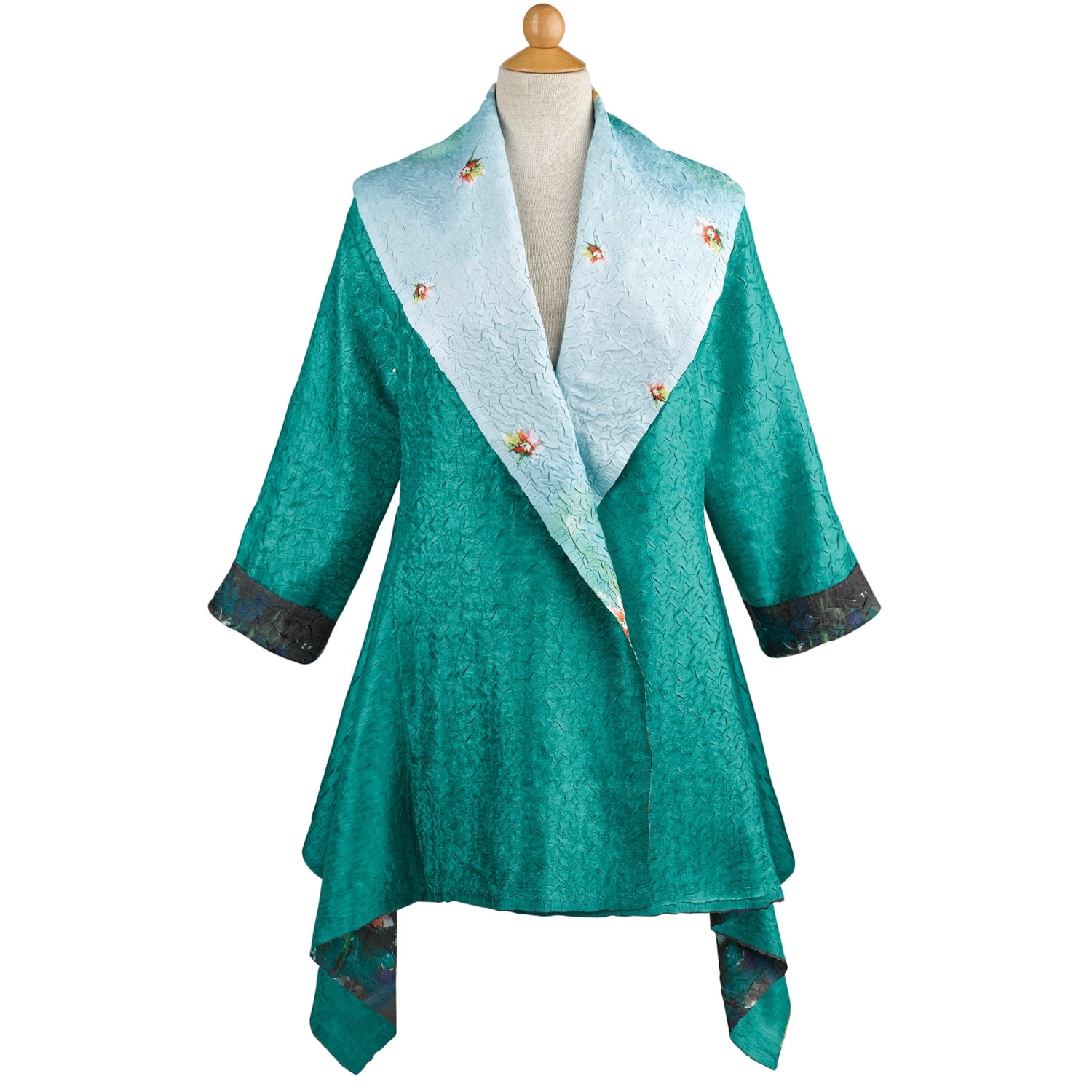 Women S Fl Print Jade Reversible Jacket Jewel Tone Women S Fl Print Jade Reversible Jacket Jewel Tone Green Open Front