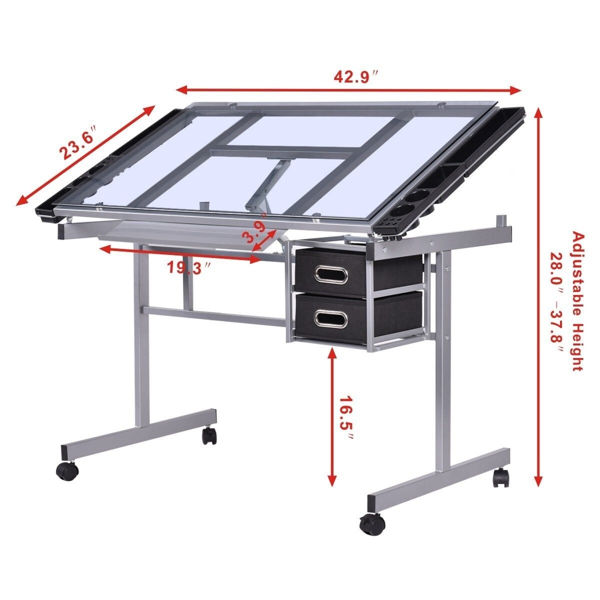 Shop Costway Adjustable Drawing Desk Rolling Drafting Table