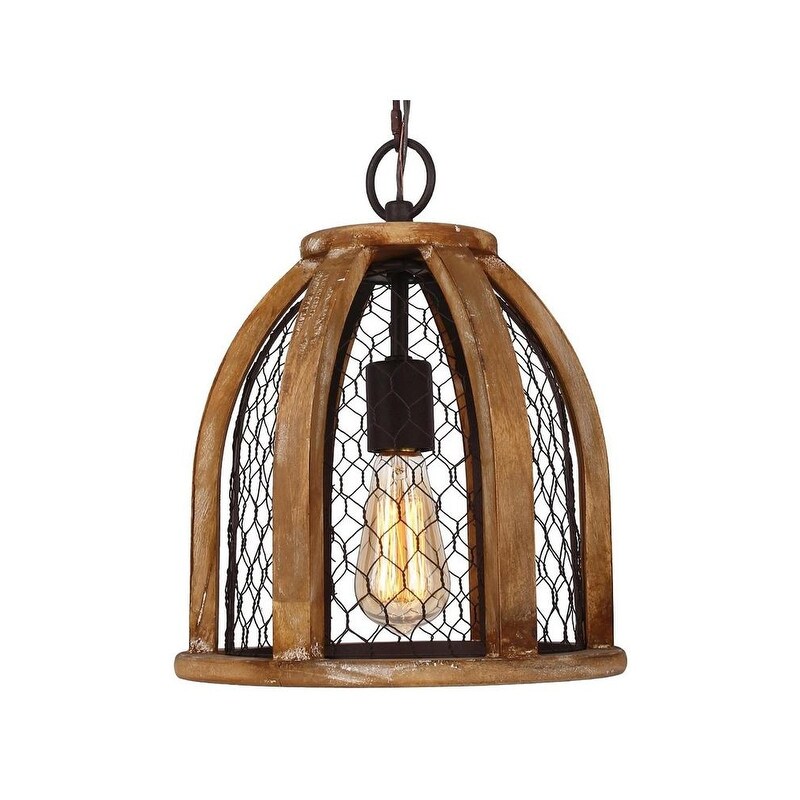 Shop Farmhouse Chicken Wire Wood Pendant Light For Kitchen