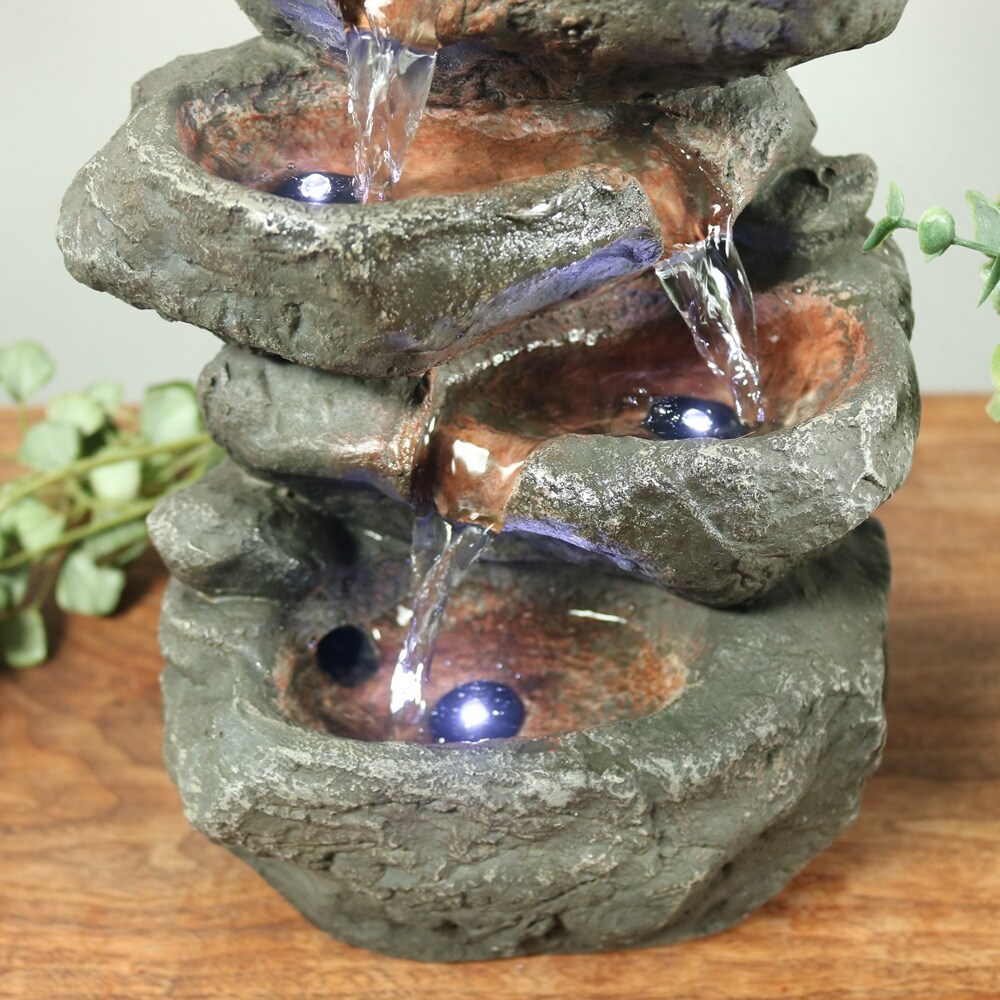 Indoor Tabletop Fountain: Stacked Rocks Design Illuminated Stunning ... Indoor Tabletop Fountain: Stacked Rocks Design Illuminated Stunning ...