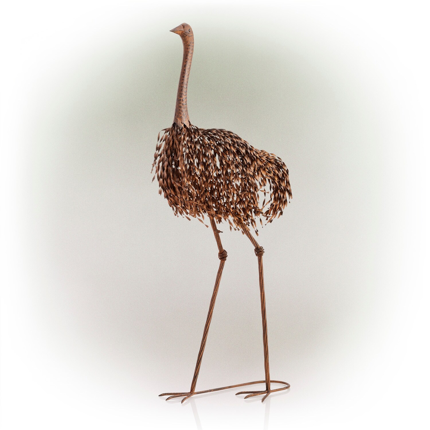 alpine 45 inch outdoor metal peaking ostrich standing yard statue overstock 32374626