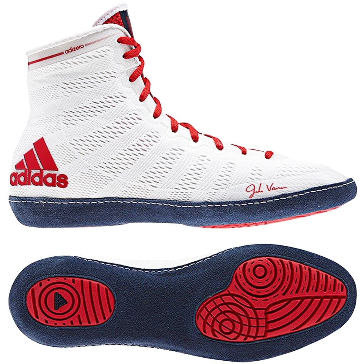 red and white adidas wrestling shoes