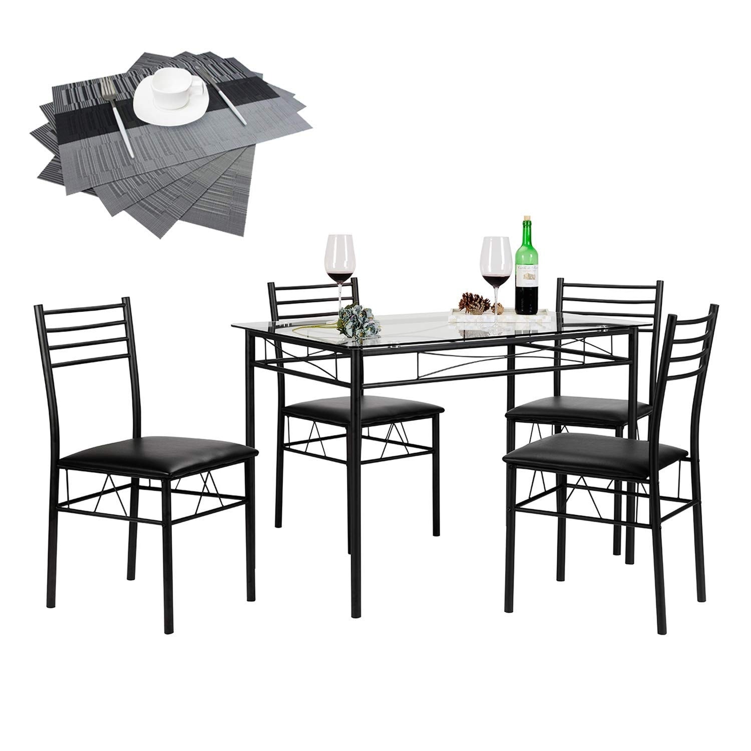 Vecelo Dining Table Set Gl With 4 Chairs Metal Vecelo Dining Table Set Gl With 4 Chairs Metal Kitchen Room Furniture 5 Pcs Black Free Shipping Today 13047157