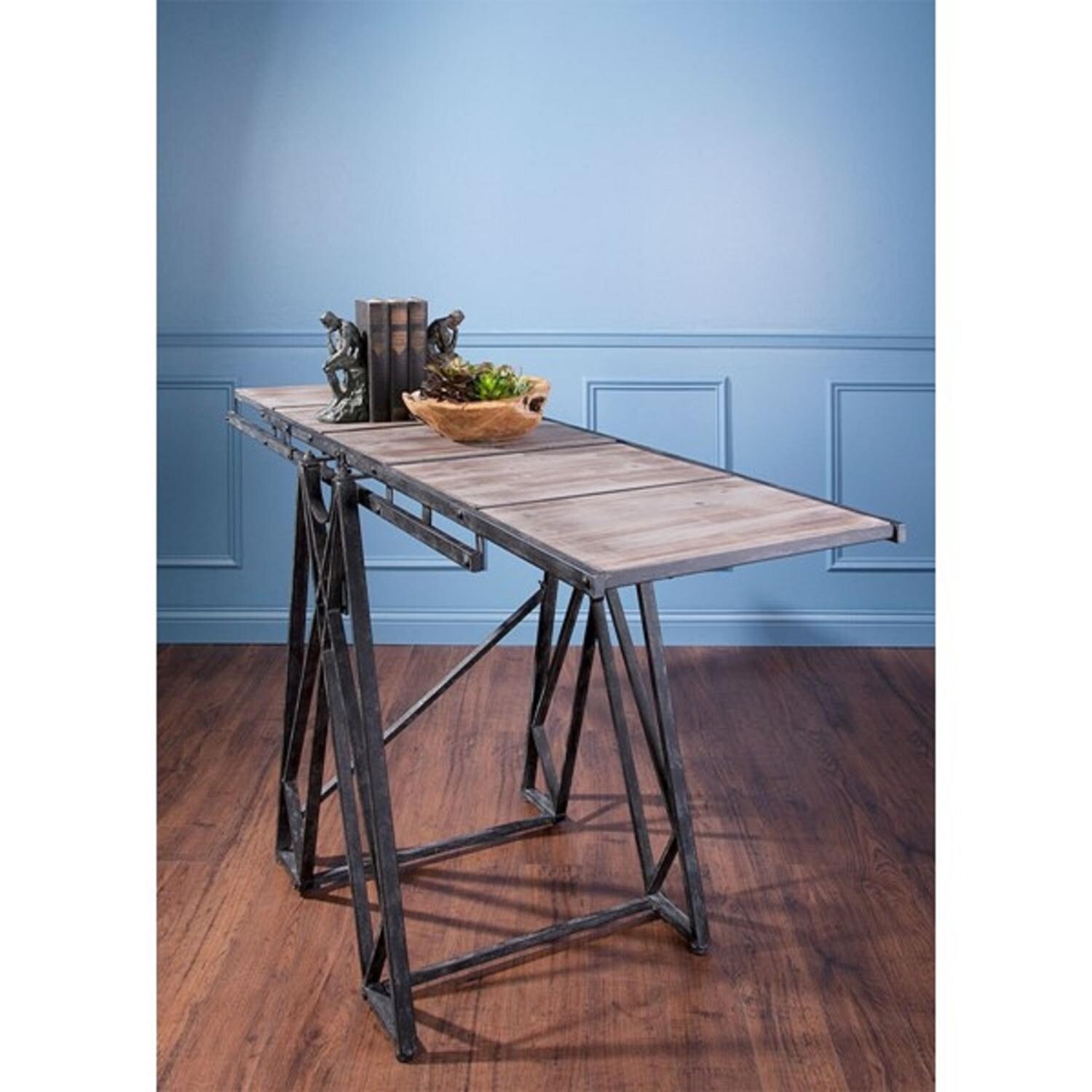 60 75 Brown And Black Wood Metal Convertible Console Table 60 75 Brown And Black Wood Metal Convertible Console Table Bookshelf Free Shipping Today 20710866