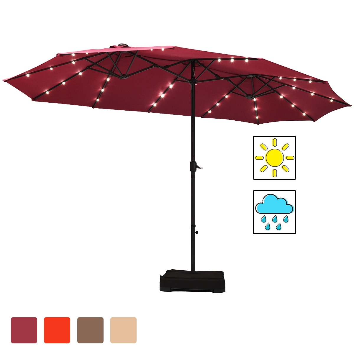 Shop Black Friday Deals On Costway 15ft Patio Double Sided Solar Led Market Umbrella Crank Base On Sale Overstock 30638324