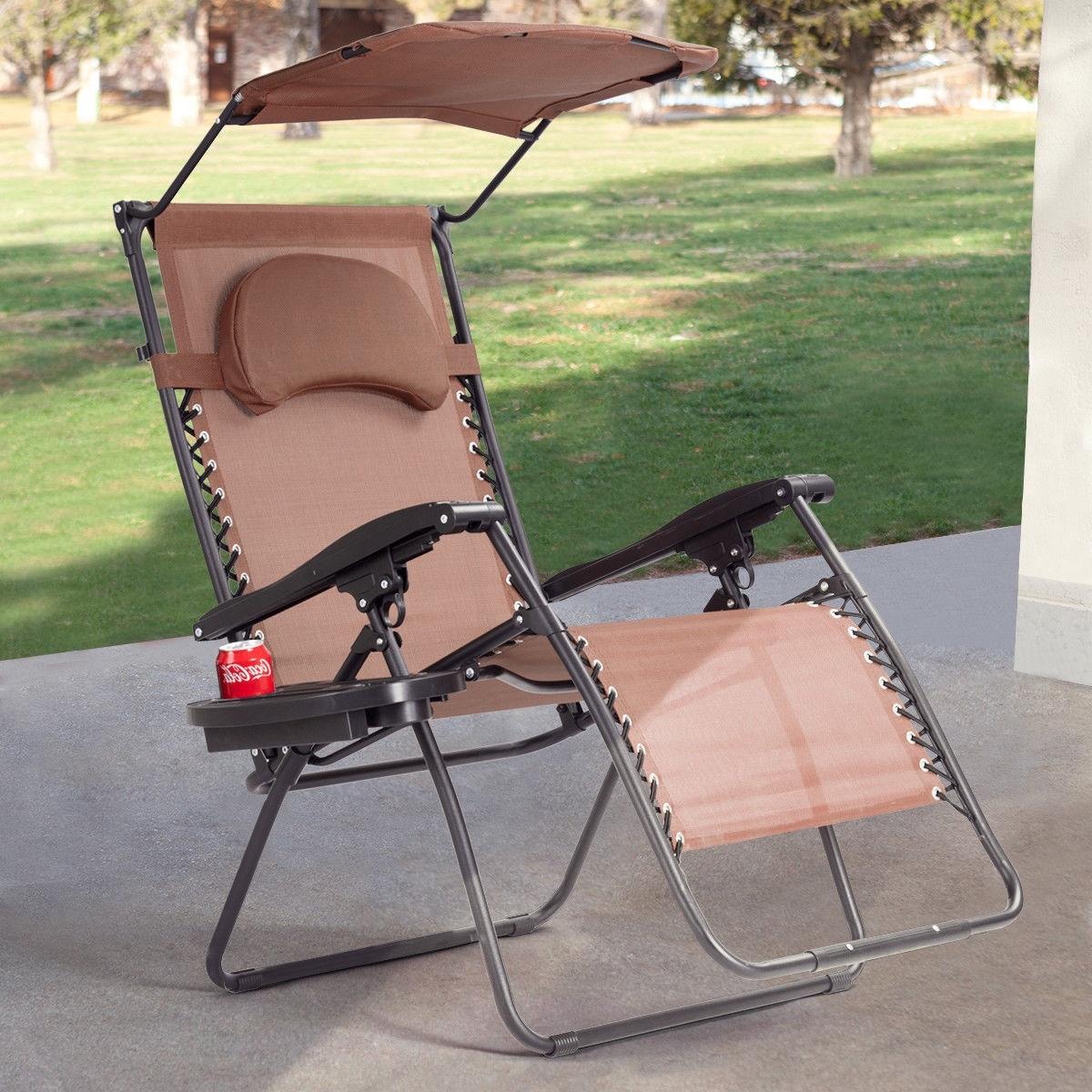 Gymax Folding Recliner Zero Gravity Lounge Chair W Shade Gymax Folding Recliner Zero Gravity Lounge Chair W Shade Canopy Cup Holder Brown