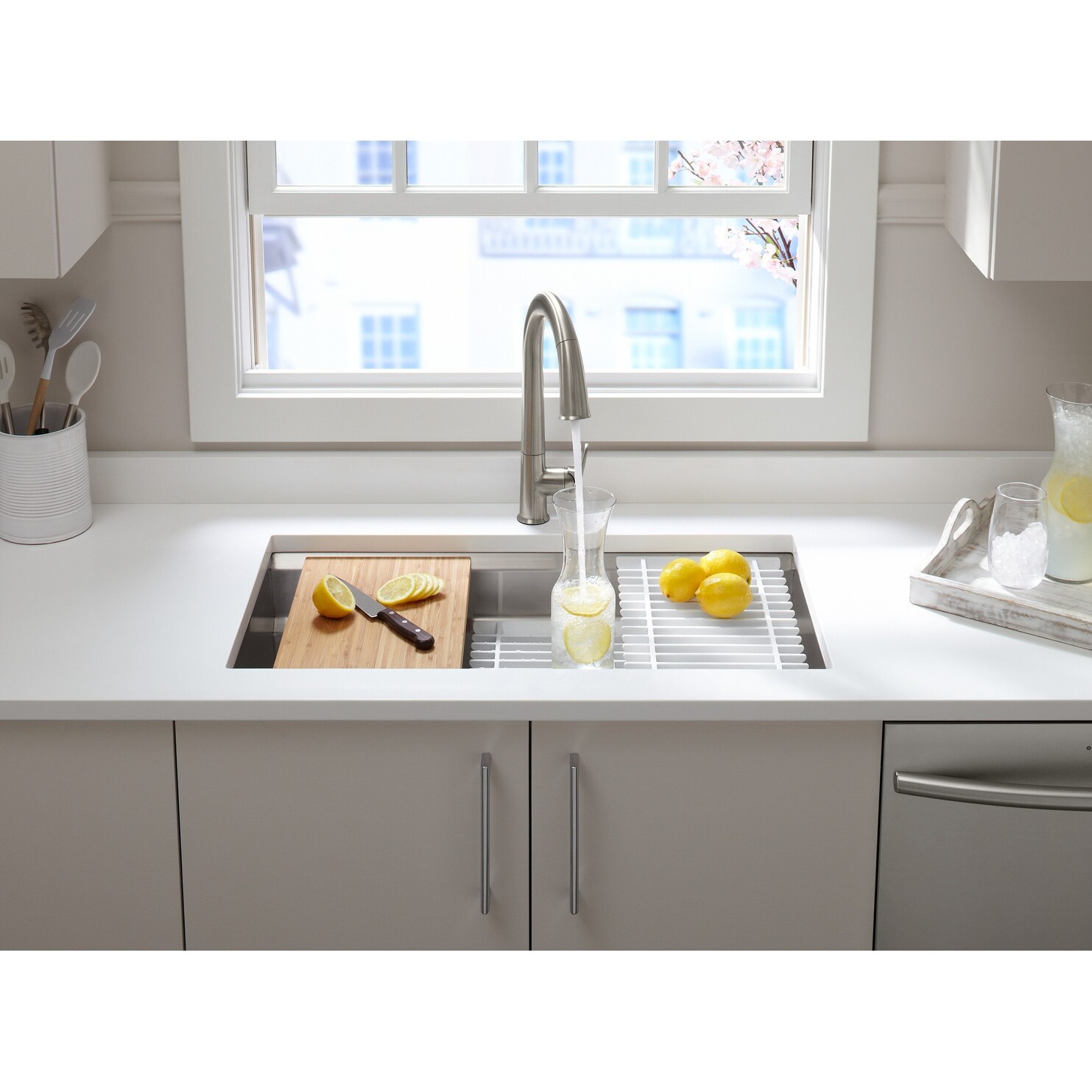 Kohler K 23651 Prolific 29 Undermount Stainless Steel Single Basin Kitchen Sink With Silentshield Technology Bamboo Cutting