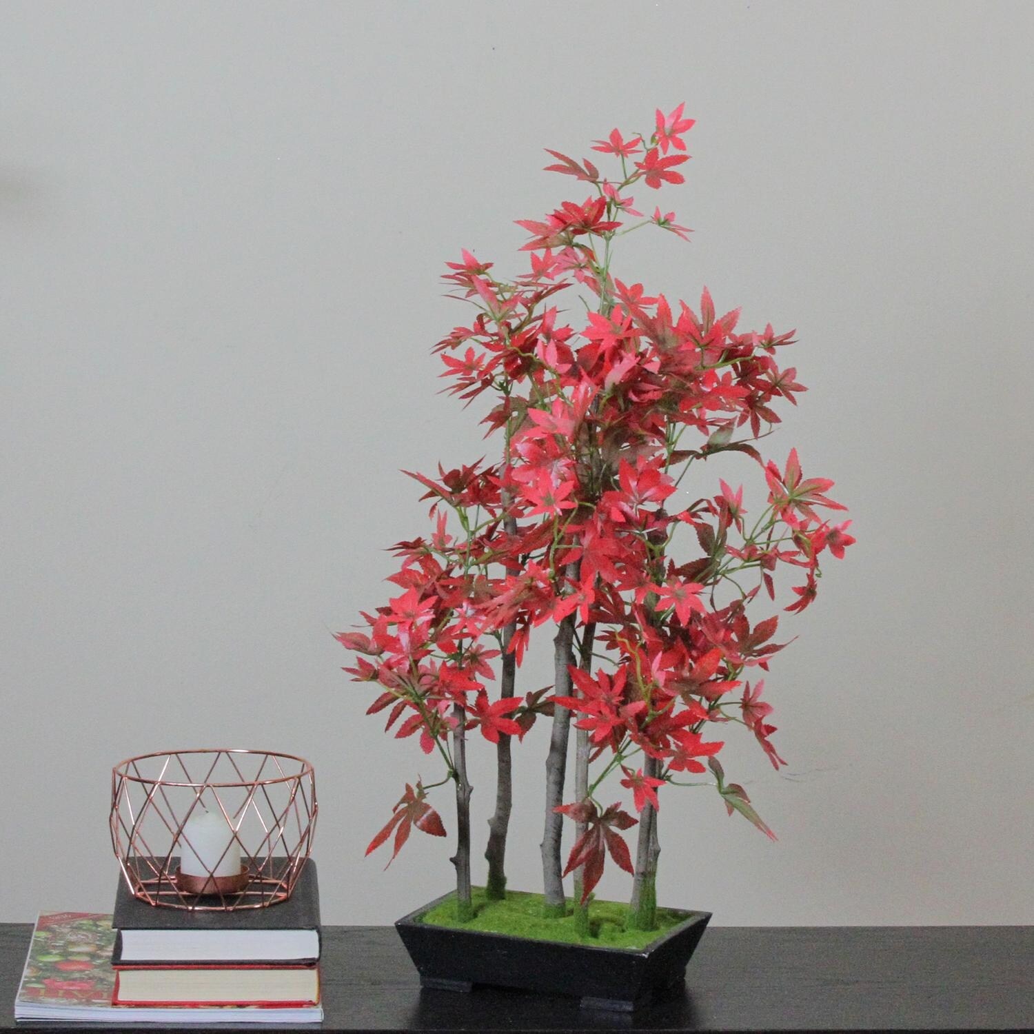 Shop 25 Artificial Red Japanese Maple Bonsai Tree With Weathered Base Brown Overstock 18301734