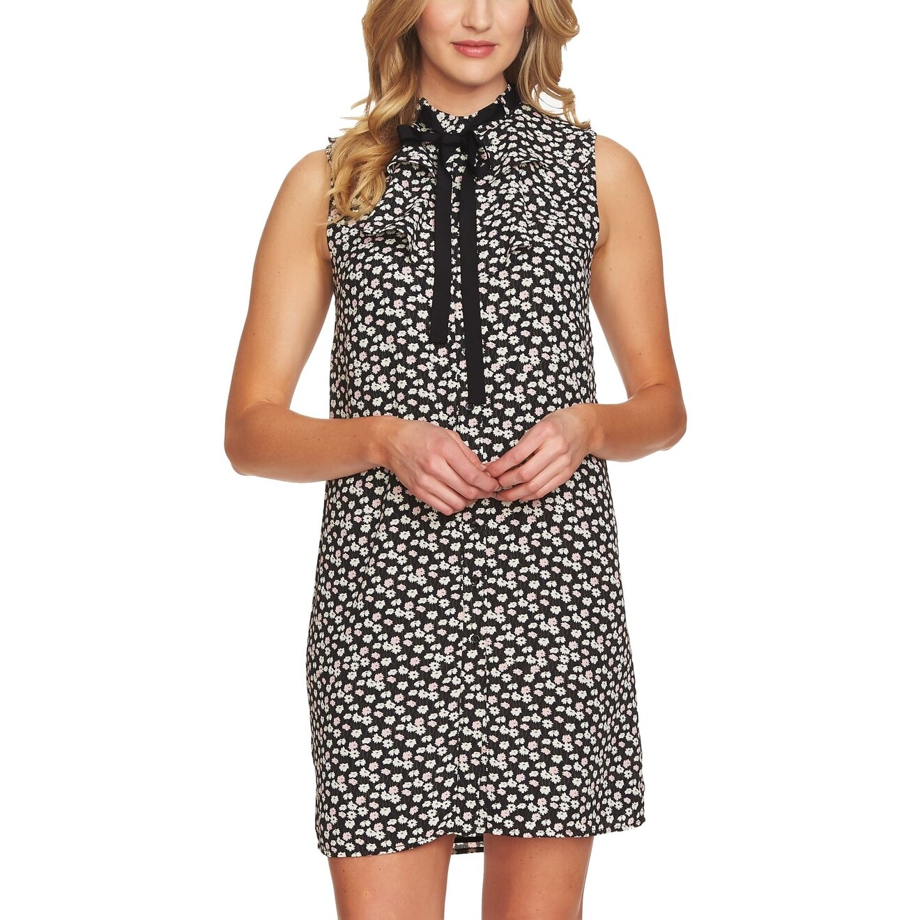 Shop Cece Black Women S Size Xl Tie Neck Floral Print Sheath Dress