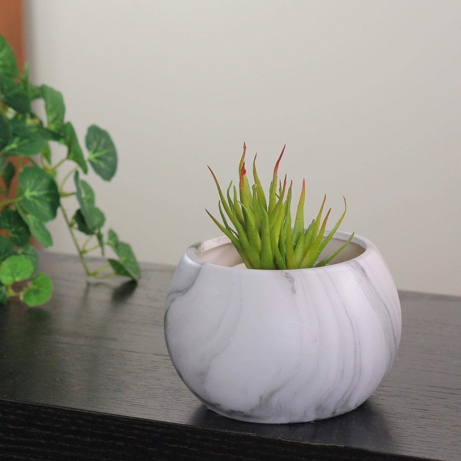 5 Gray Faux Marble Finish Decorative Contemporary Ball Ceramic Planter 5 Gray Faux Marble Finish Decorative Contemporary Ball Ceramic Planter