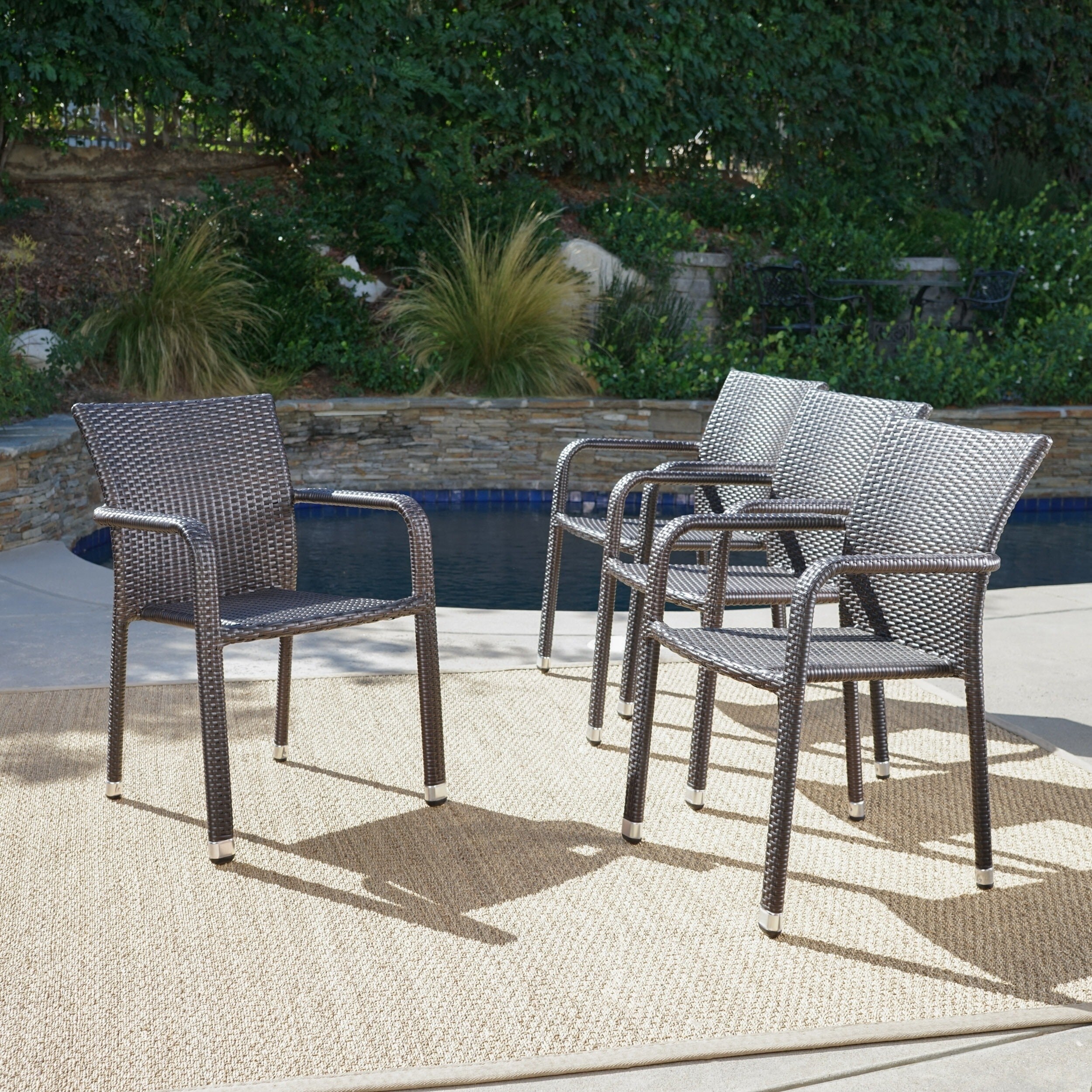 Shop Dover Outdoor Wicker Armed Stacking Chairs With Aluminum Frame Set Of 4 Overstock 17405405