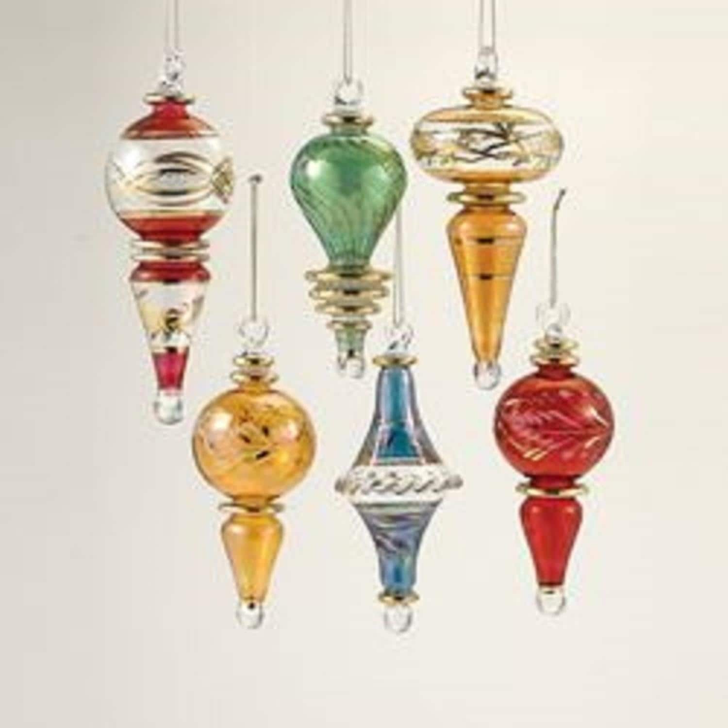 Set Of 6 Vibrantly Colored Decorative Christmas Glass Drop Ornaments Set Of 6 Vibrantly Colored Decorative Christmas Glass Drop Ornaments