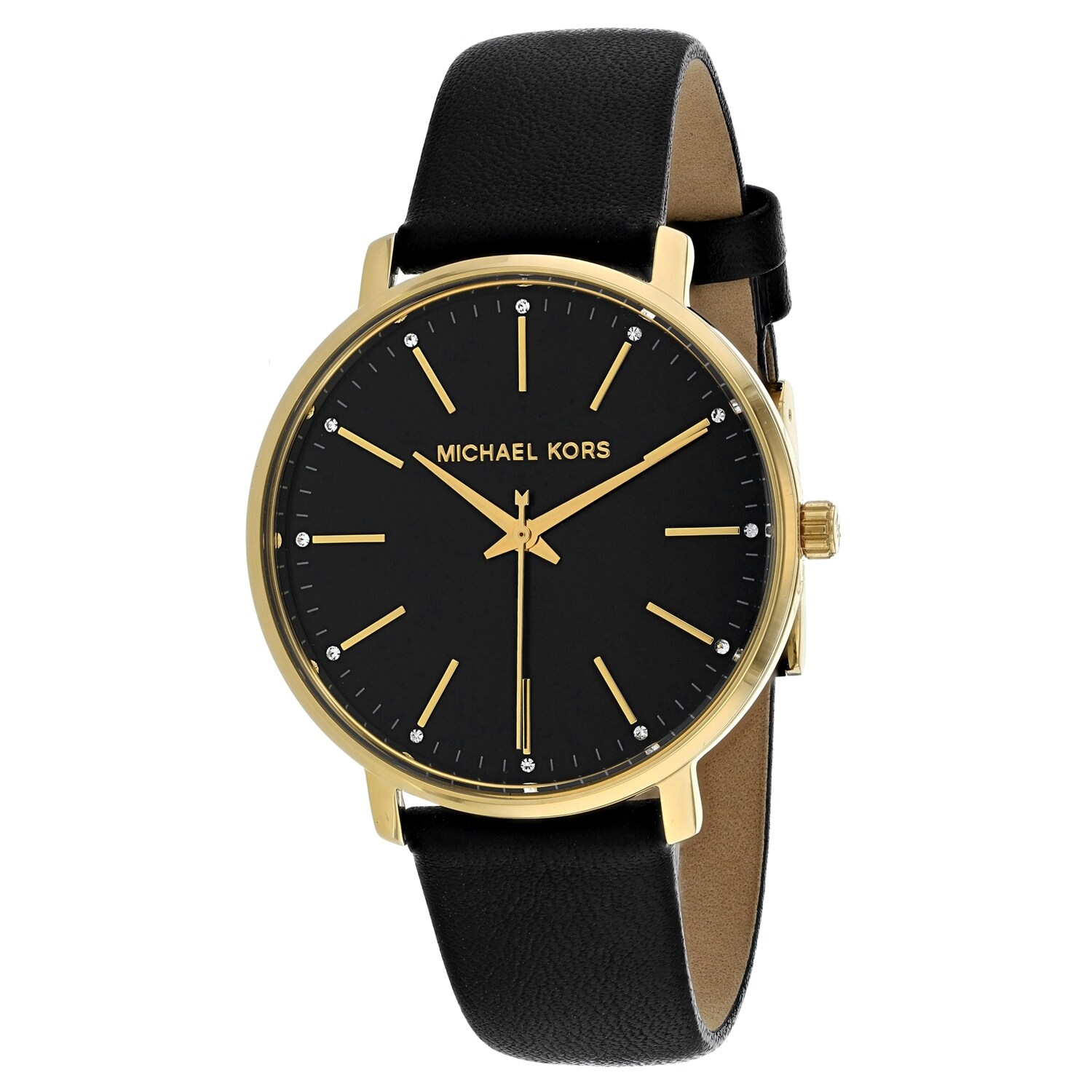 michael kors women's pyper black leather strap watch 38mm