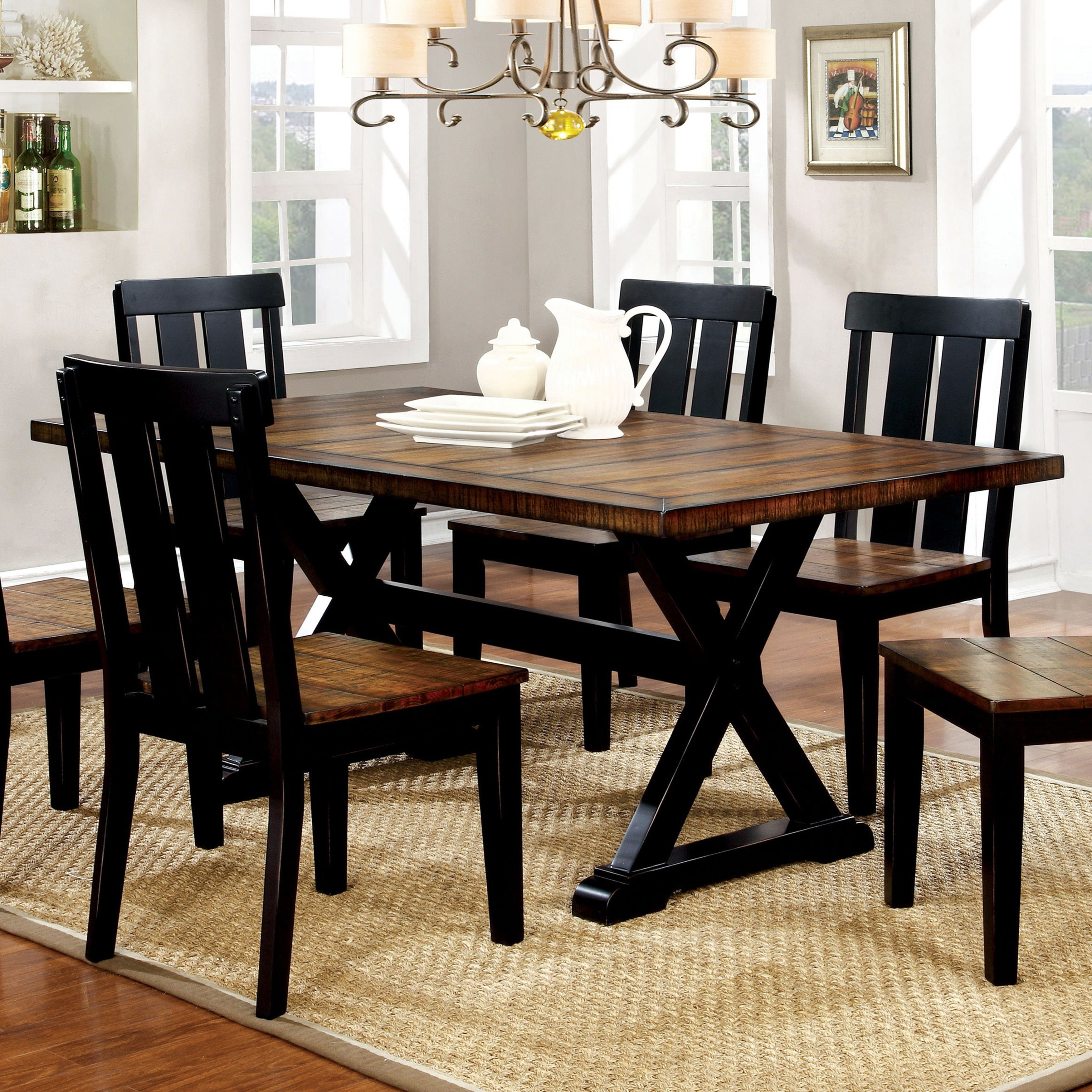furniture of america lara farmhouse black solid wood dining table