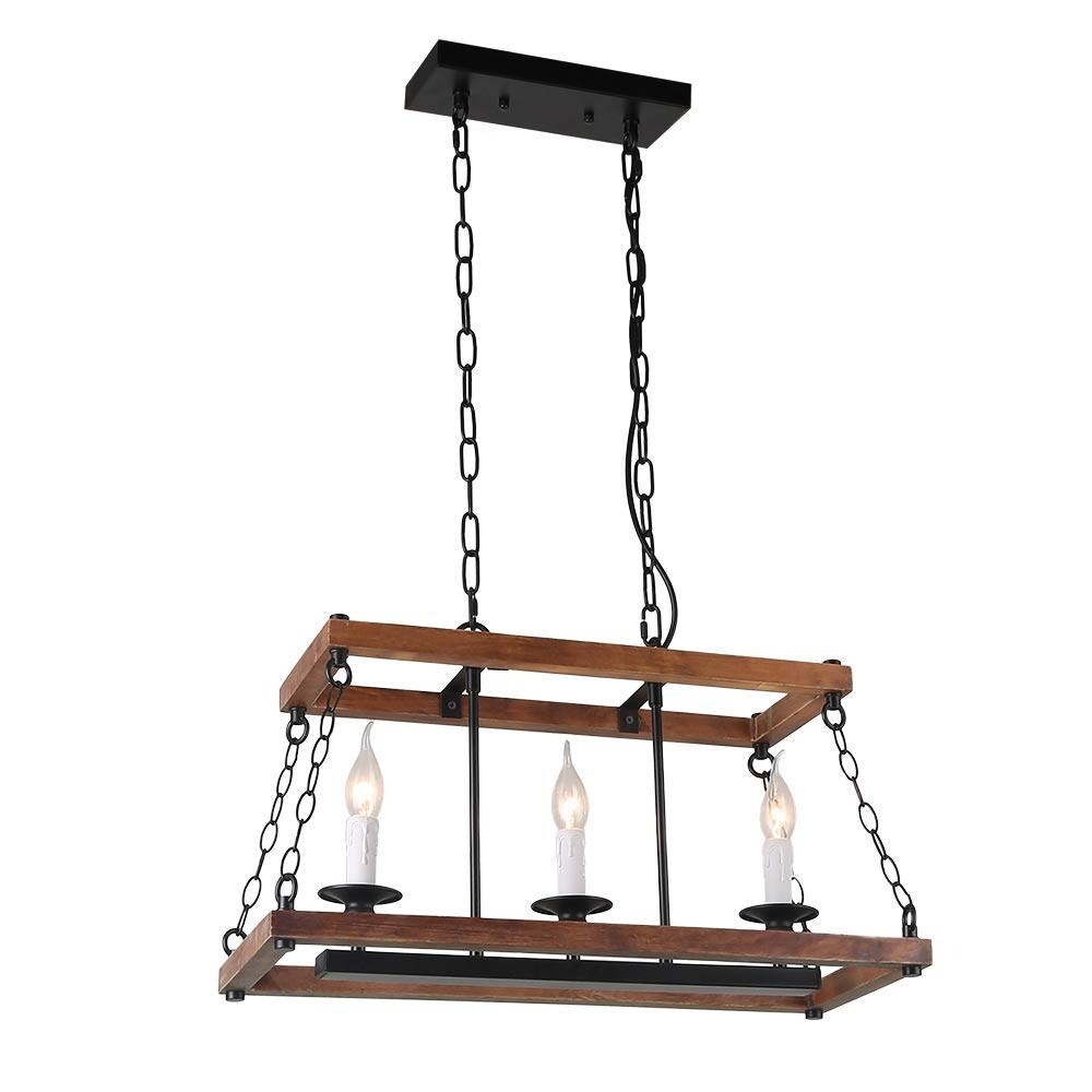 3 Light Vintage Island Pendant Fixture Wood 3 Light Vintage Island Pendant Fixture Wood Candle Black Lamp