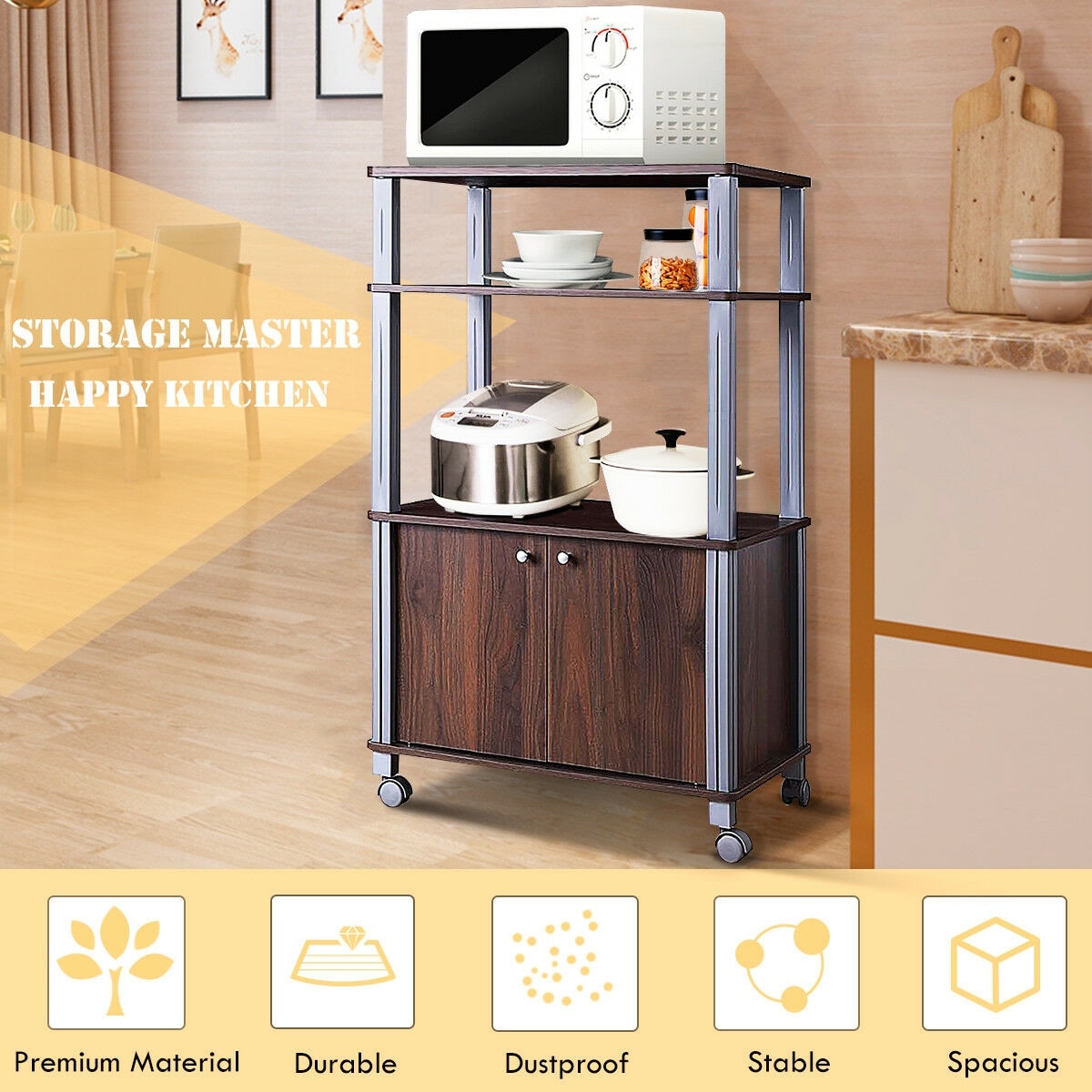 Gymax Bakers Rack Microwave Stand Rolling Storage Cart Multi Gymax Bakers Rack Microwave Stand Rolling Storage Cart Multi Functional Display Walnut On Free Shipping Today 26889979