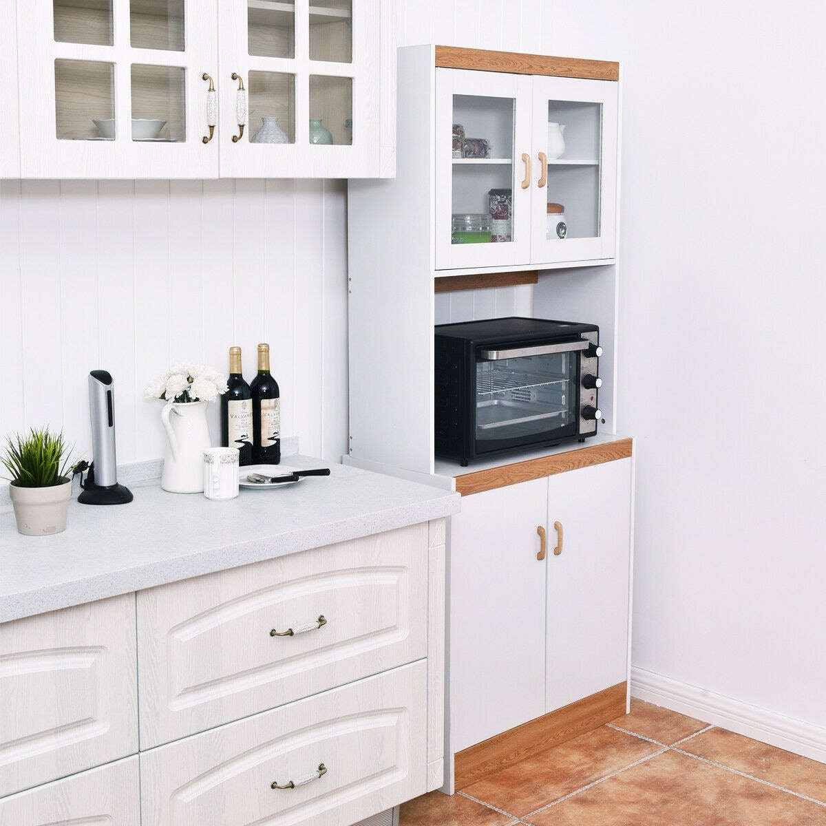 Shop Gymax Tall Microwave Cart Stand Kitchen Storage Cabinet