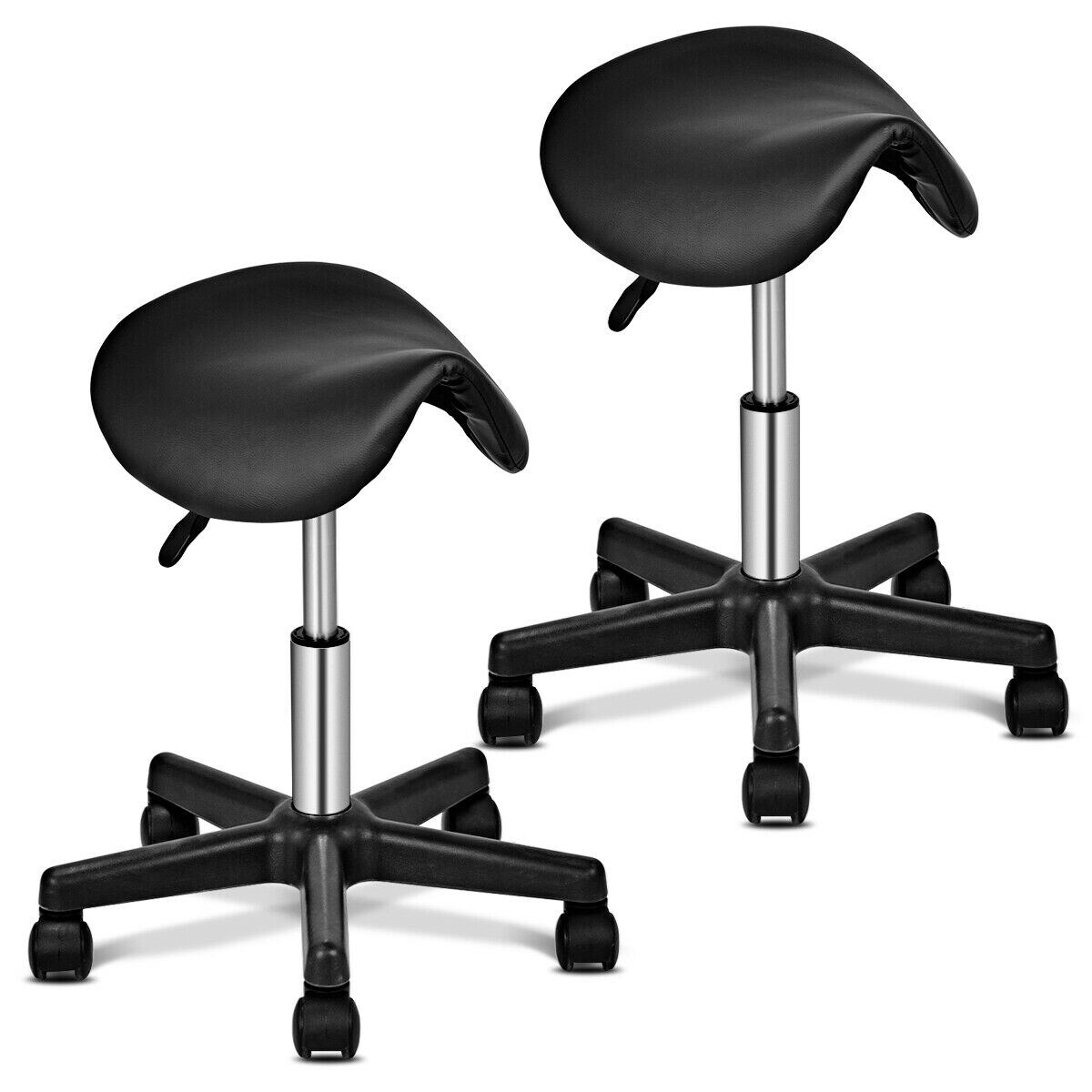 Gymax Set Of 2 Adjustable Saddle Salon Stool Hydraulic Massage Chair Tattoo Facial Spa