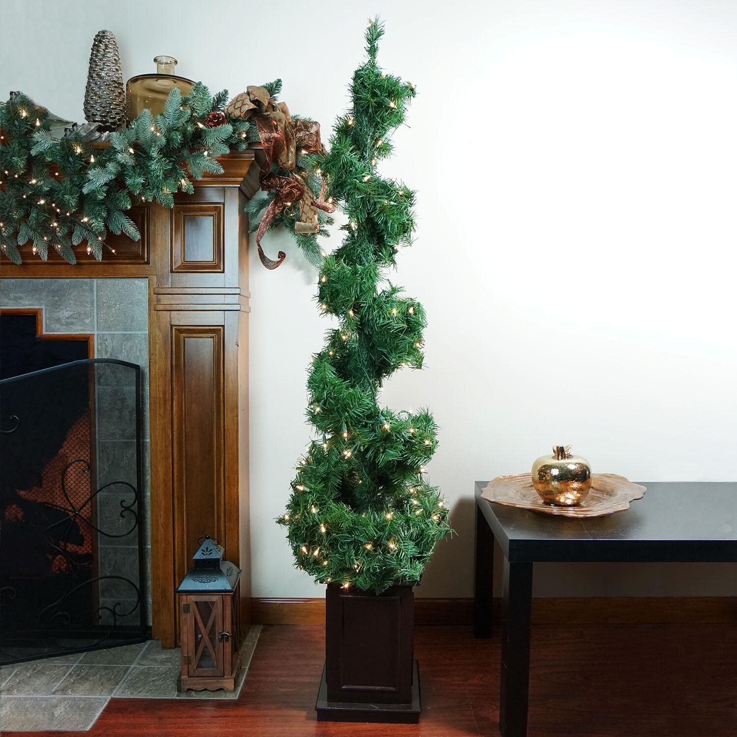 5 Pre Lit Helix Spiral Potted Artificial Topiary Tree Clear 5 Pre Lit Helix Spiral Potted Artificial Topiary Tree Clear