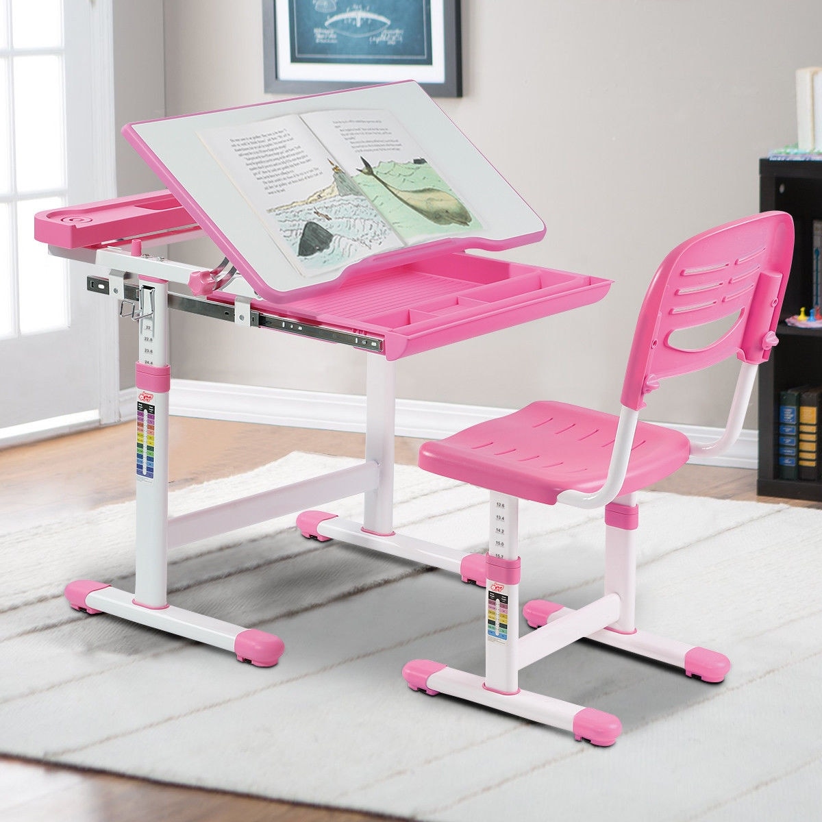 Gymax Height Adjule Children S Desk Chair Set Gymax Height Adjule Children S Desk Chair Set Multifunctional Study Drawing Pink Free Shipping Today 23039170