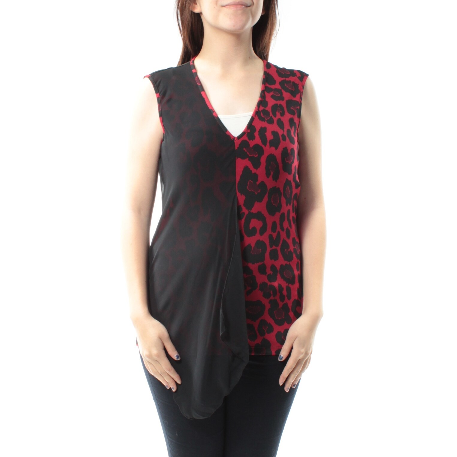 black and red animal print top