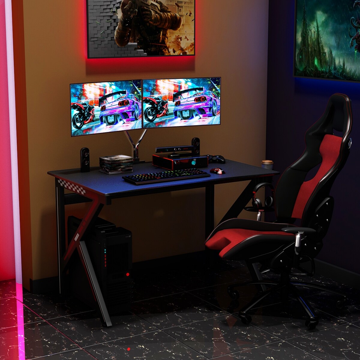 Shop Costway Gaming Desk Gamers Computer Table E Sports K Shaped W