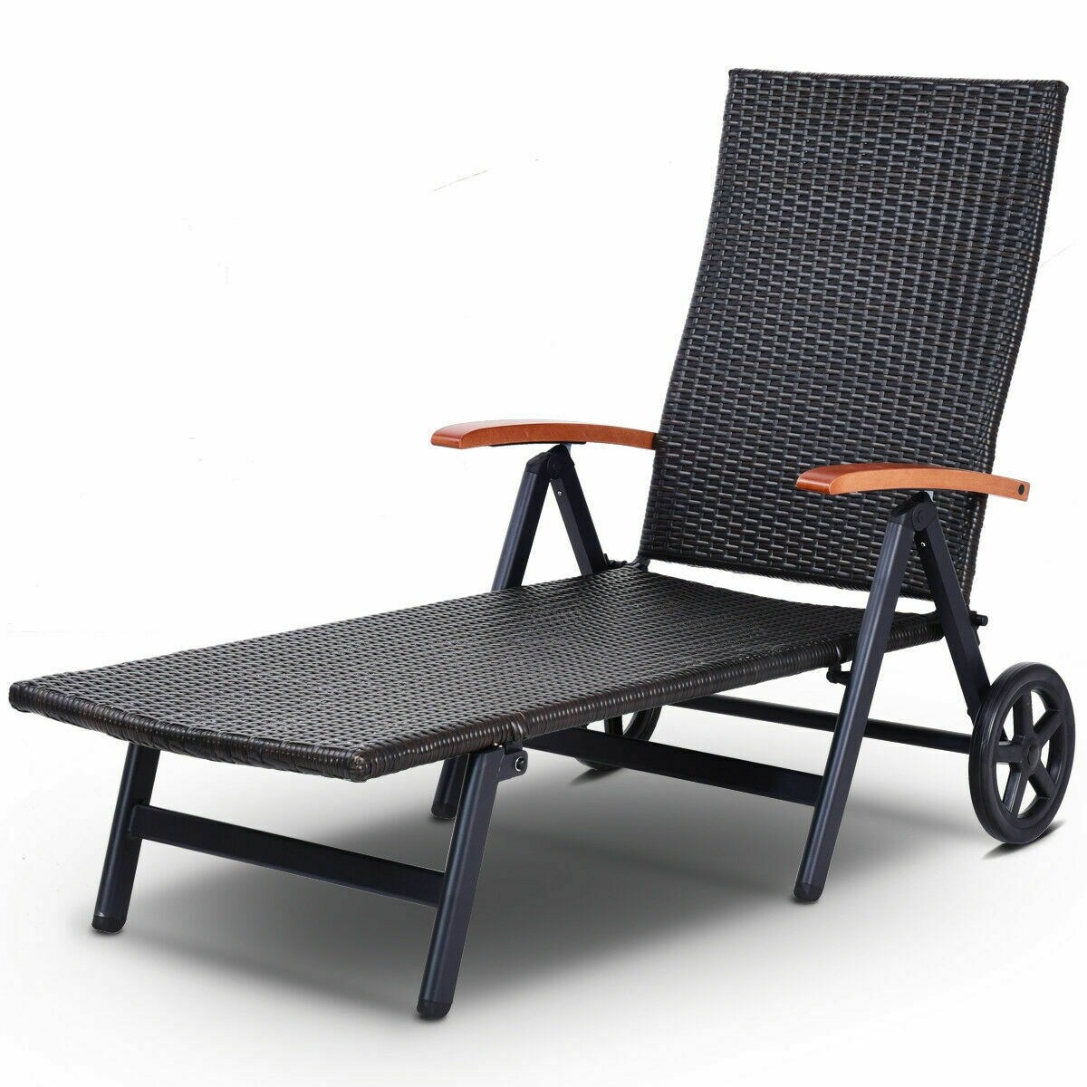 Gymax Folding Back Adjule Aluminum Rattan Lounger Recliner Gymax Folding Back Adjule Aluminum Rattan Lounger Recliner Chair W Wheels Brown