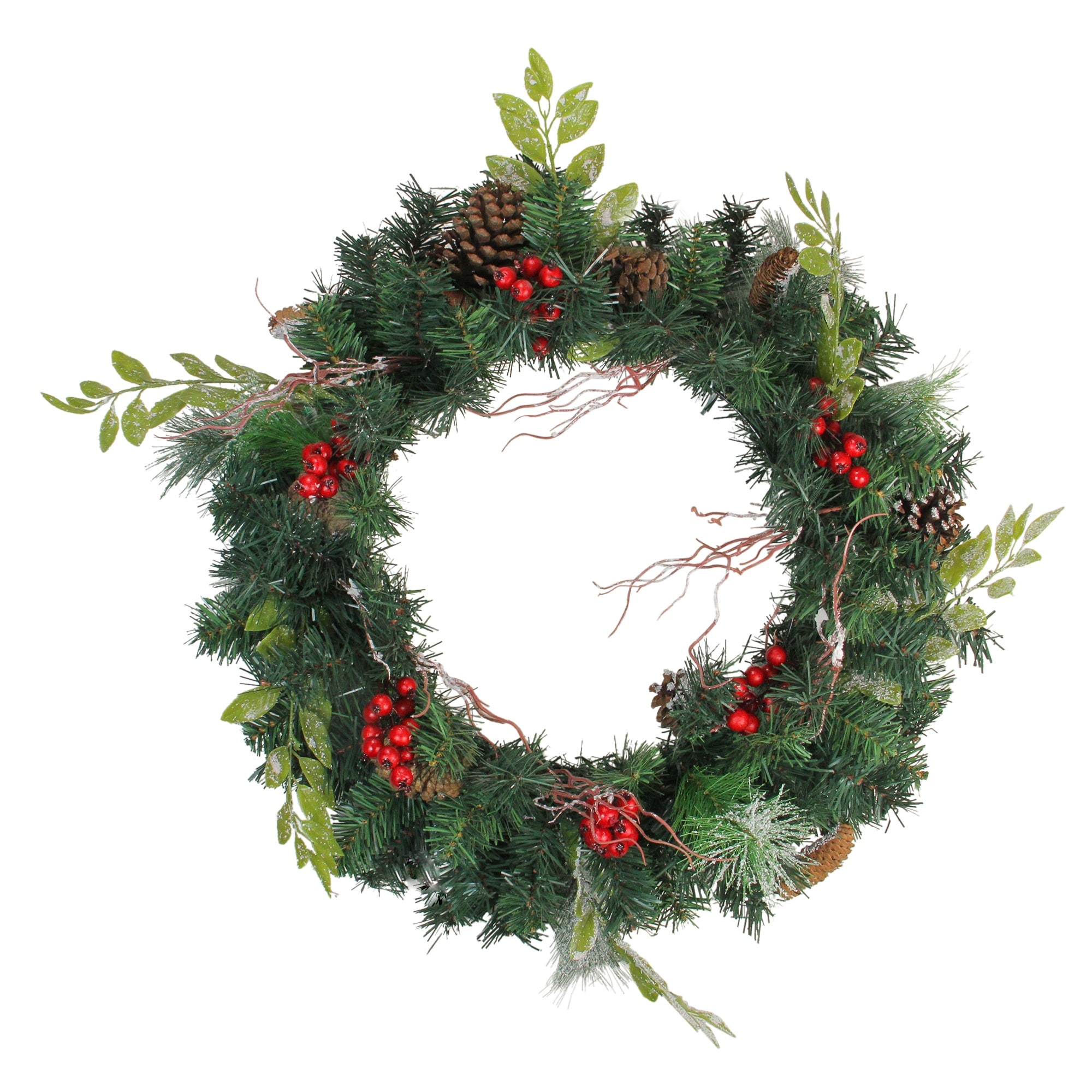 Shop Pre-Decorated Frosted Pinecone and Berry Artificial Christmas Wreath - 24 inch, Unlit - N/A - Free Shipping On Orders Over $45 - Overstock - 16544636