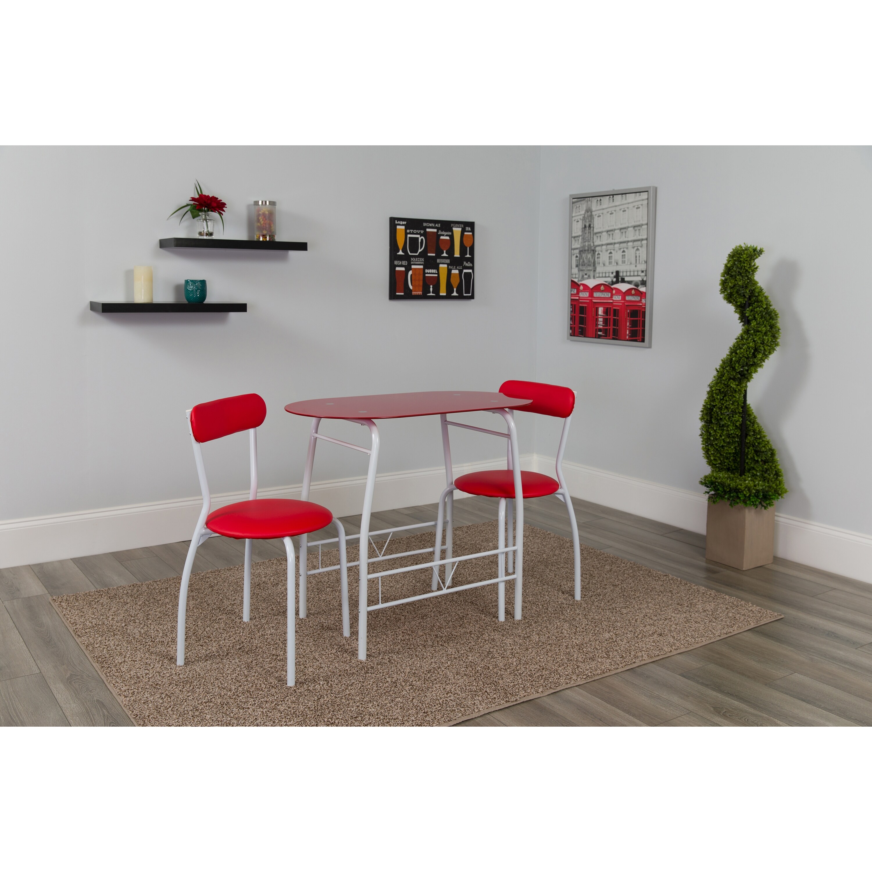 Shop Sutton 3 Piece Space Saver Bistro Set With Glass Top Table And Vinyl Chairs Overstock 20598667