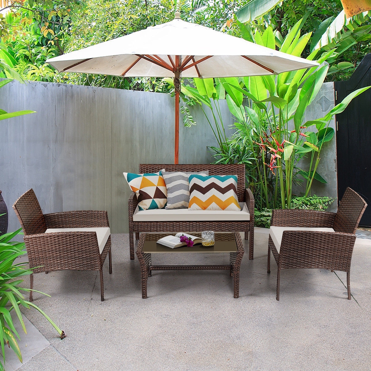 Costway 4 Pieces Patio Furniture Wicker Rattan Sofa Set Garden Costway 4 Pieces Patio Furniture Wicker Rattan Sofa Set Garden Coffee Table As Pic Free Shipping Today 16954761