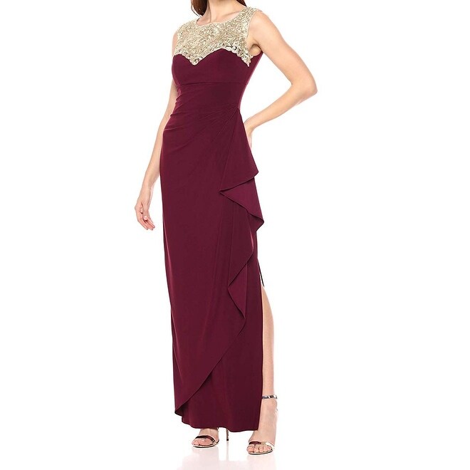 wine and gold dress