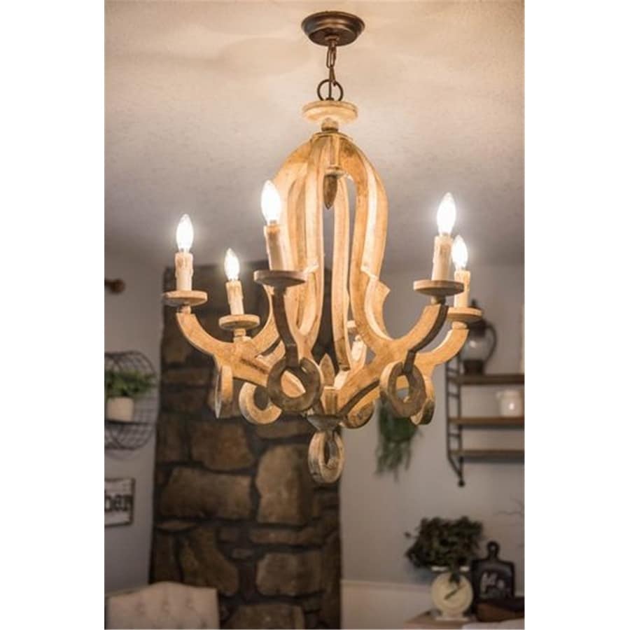 Shop farmhouse 6 light candle distressed wood chandelier free shipping today overstock com 19455029
