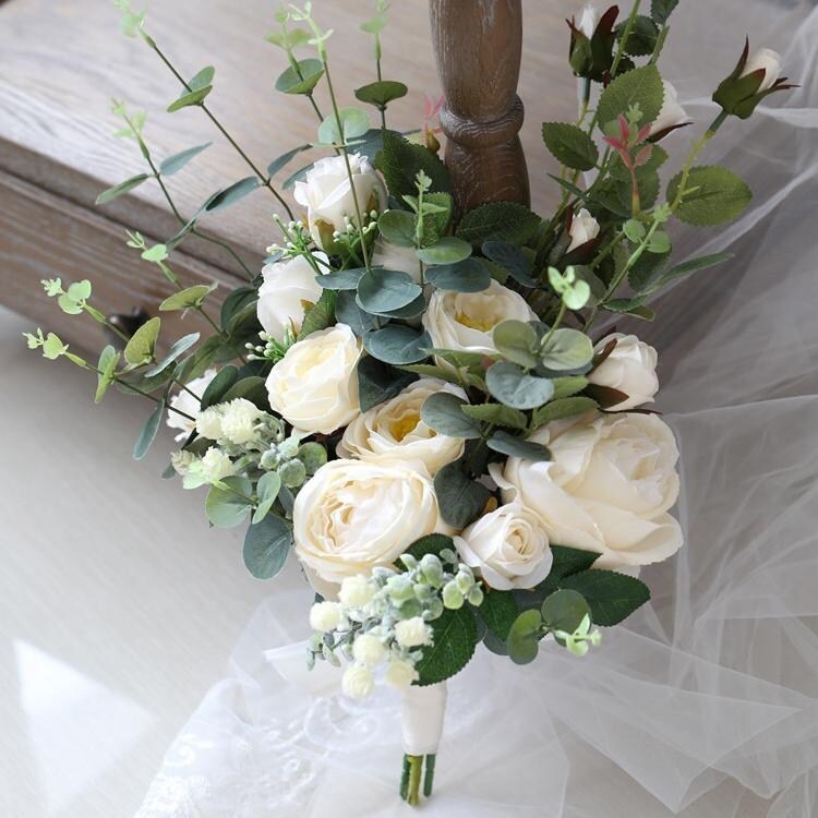 Wedding Bouquet White Rose And Eucalyptus Bridal Bouquet Green On Sale Overstock 23386877