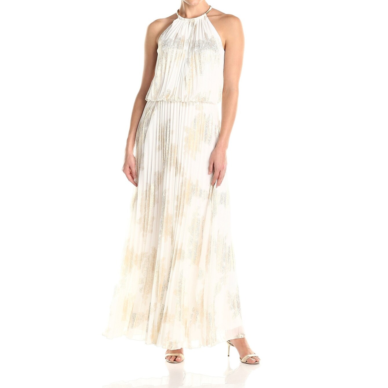 white and gold women's dress