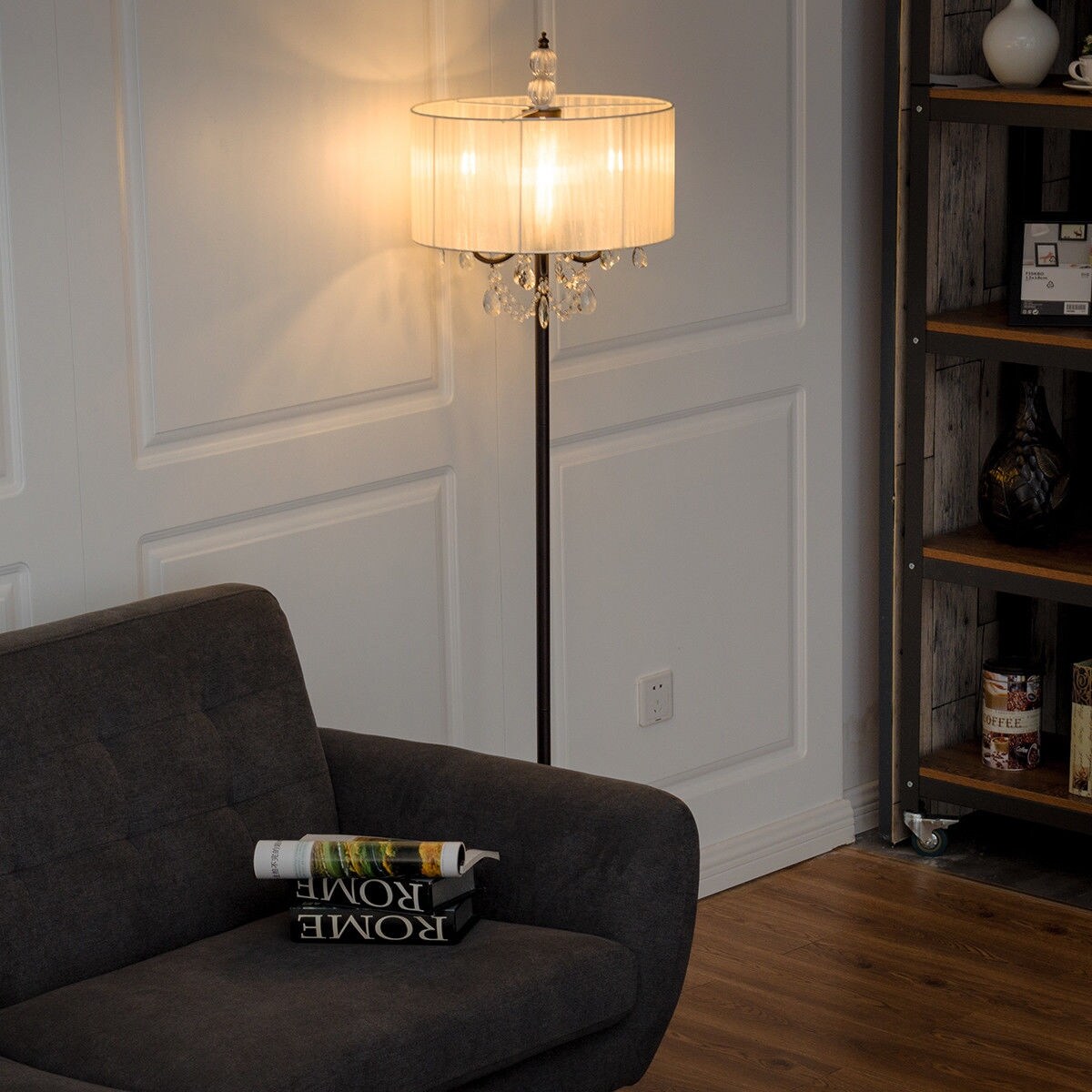 Shop Gymax Elegant Design Sheer Shade Floor Lamp Light W Hanging