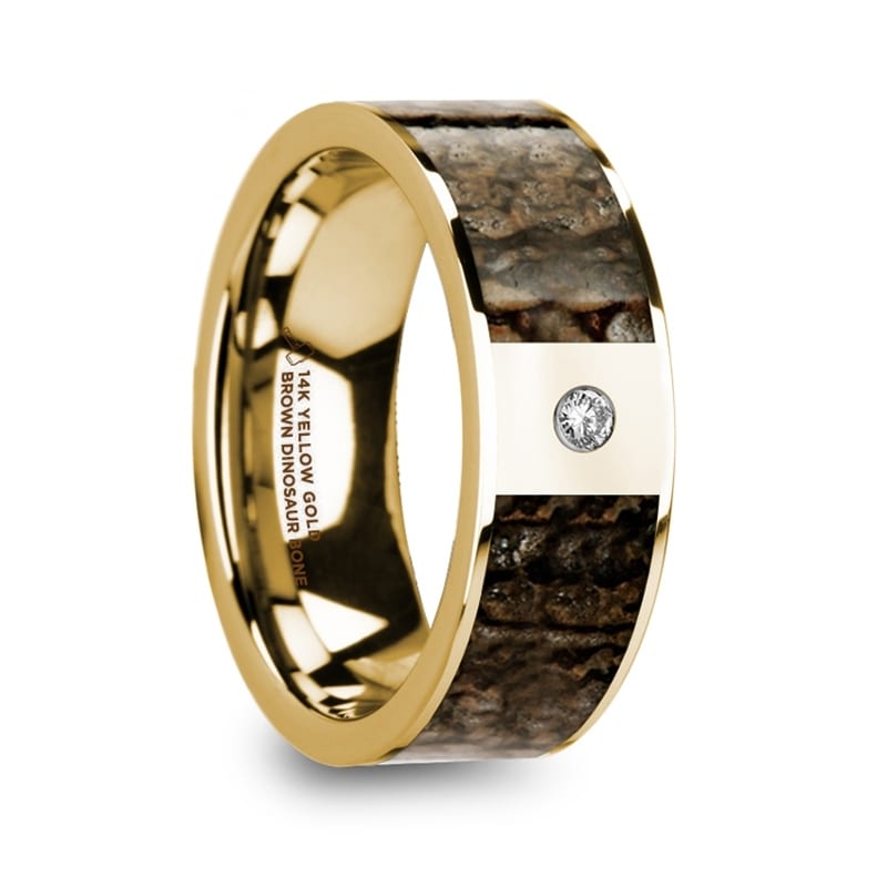 Philandros Polished 14k Yellow Gold With Brown Dinosaur Bone Philandros Polished 14k Yellow Gold With Brown Dinosaur Bone Inlay Men S Wedding Band Diamond 8mm Free Shipping Today
