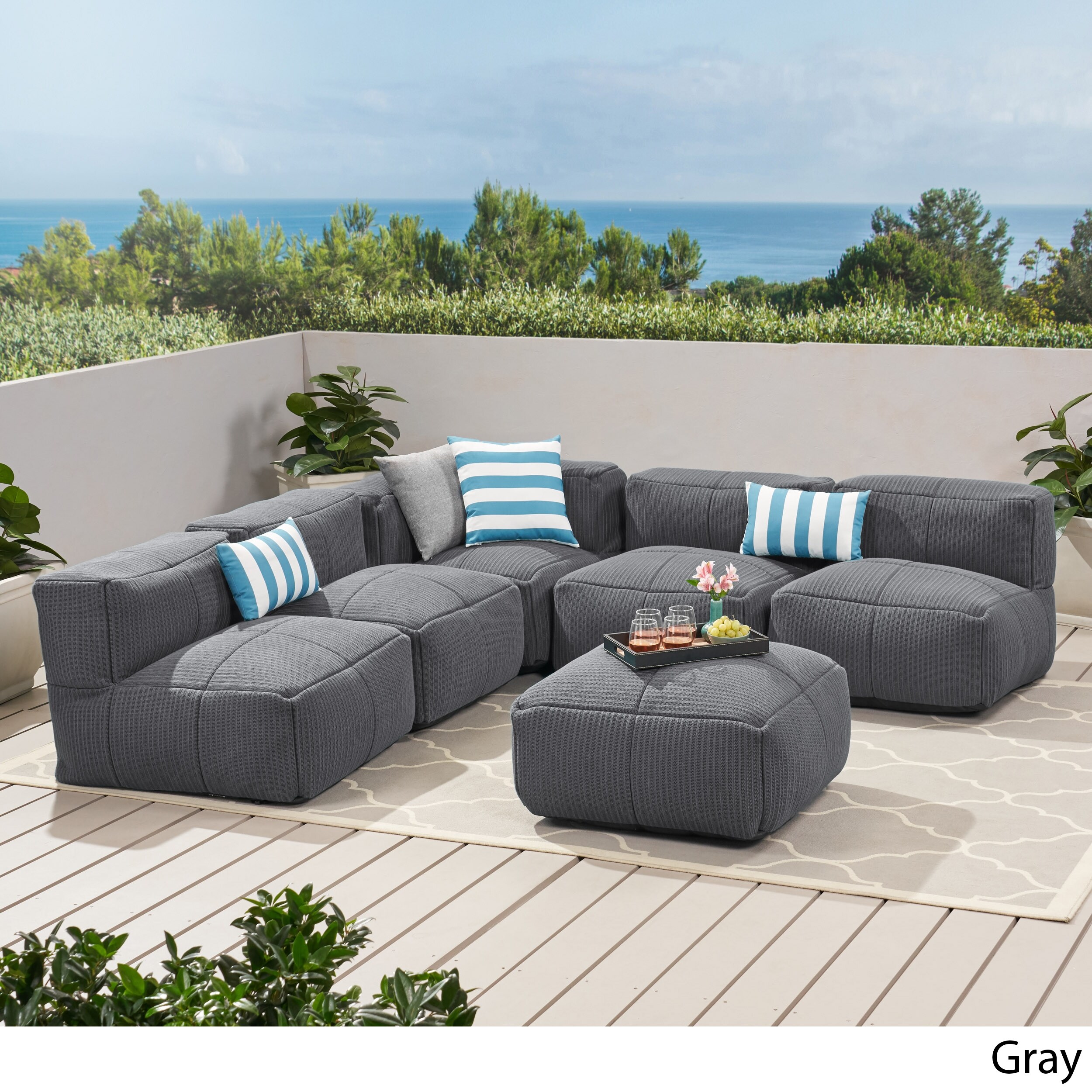 Shop Pelham Outdoor Contemporary Fabric 5 Seater Bean Bag Sectional With Ottoman By Christopher Knight Home Overstock 29767051