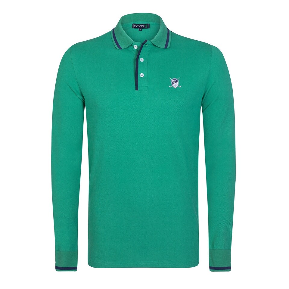 Shop Sir Raymond Tailor Chunk Long Sleeve Polo Shirt In Dark Green