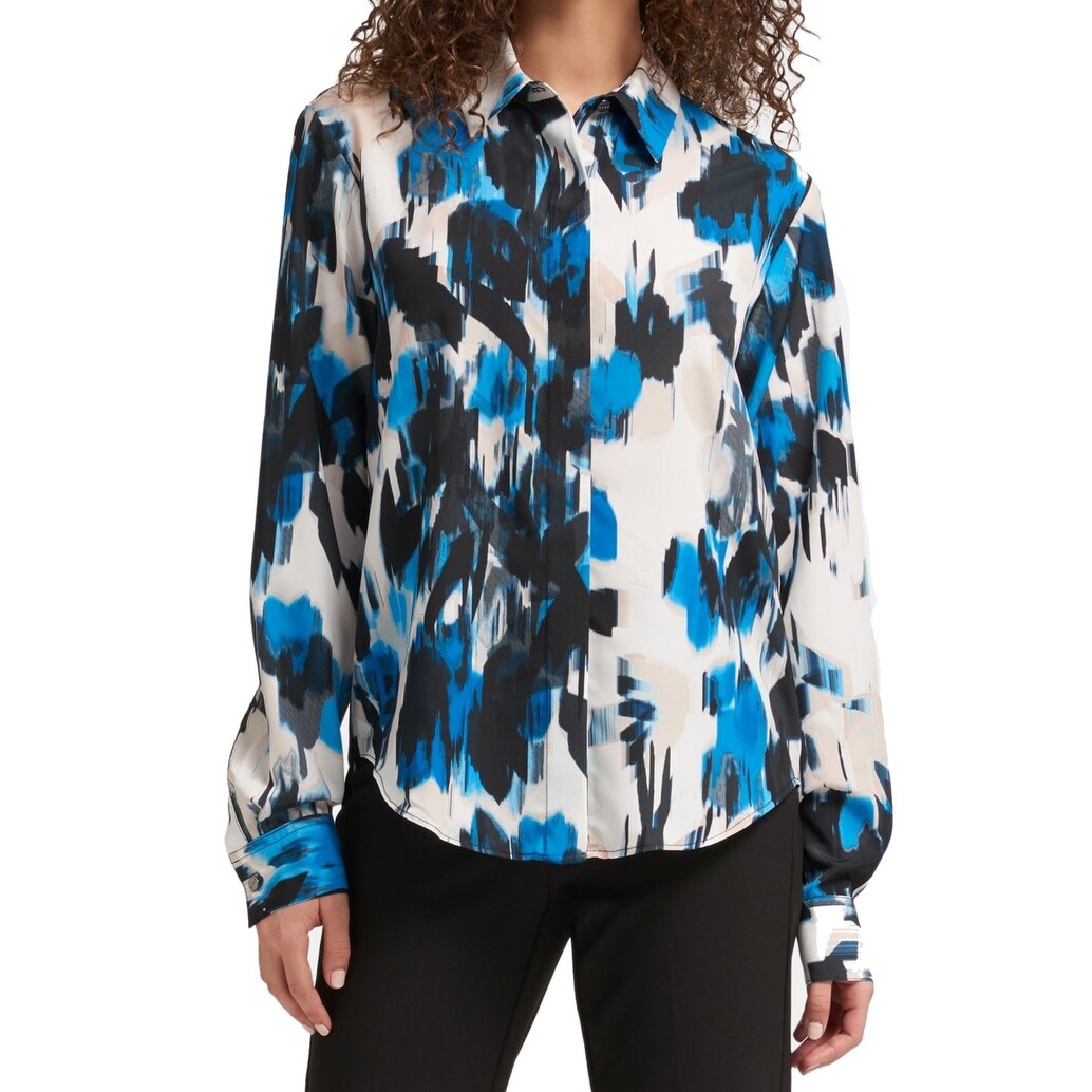 Shop Dkny Womens Blouse Blue Multi Size Small S Abstract Print