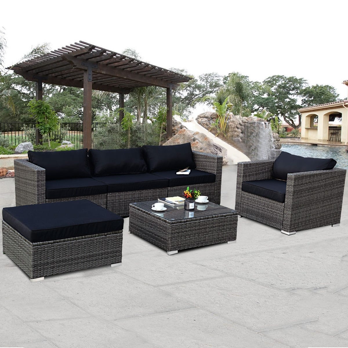Shop Costway 6 Piece Rattan Wicker Patio Furniture Set Sectional