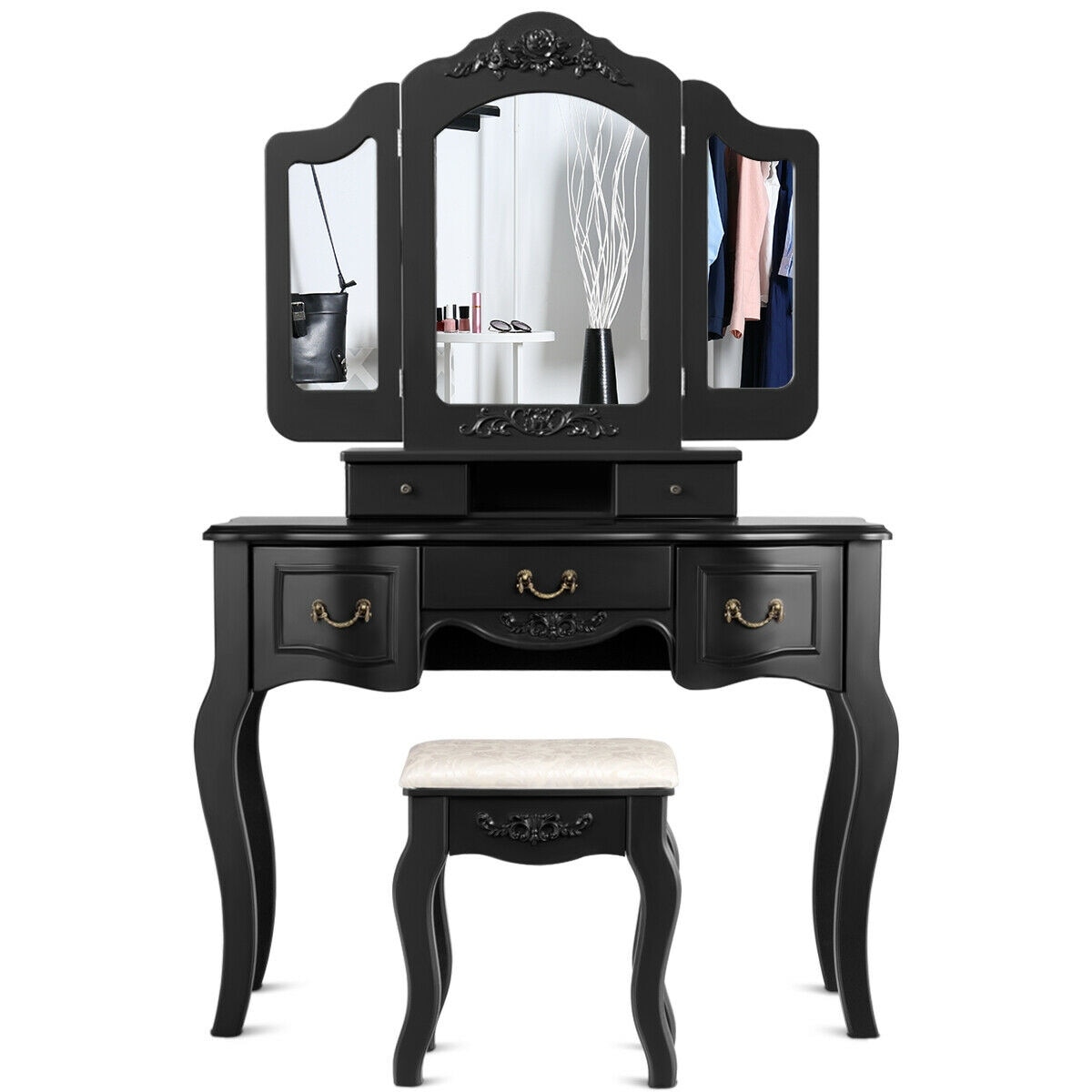 Shop Gymax Bathroom Makeup Vanity Dressing Table Set With Stool Tri