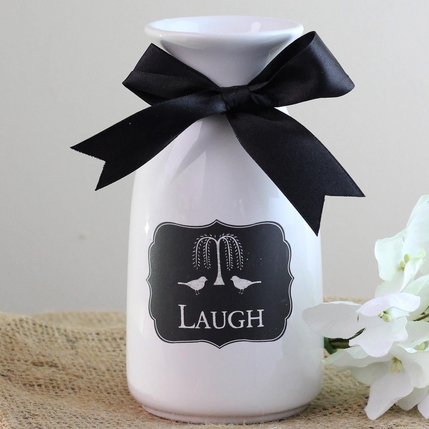 6 Decorative White Milk Bottle Laugh Vase With Black Bow Free 6 Decorative White Milk Bottle Laugh Vase With Black Bow Free Shipping On Orders Over 45 22882365
